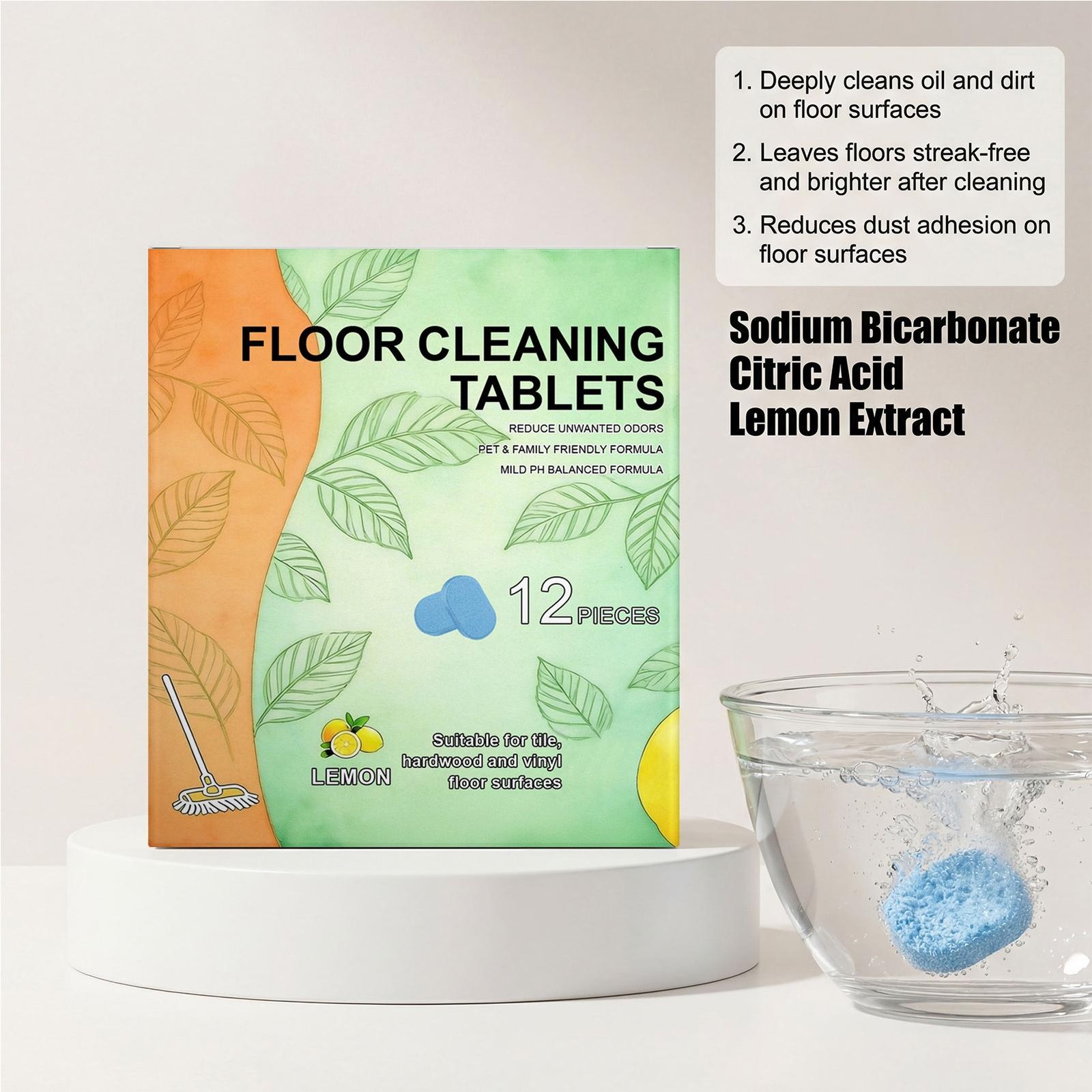 Floor Cleaner Tablets 12 Pieces Effective Mild Sheets Solution Stain Removal Age