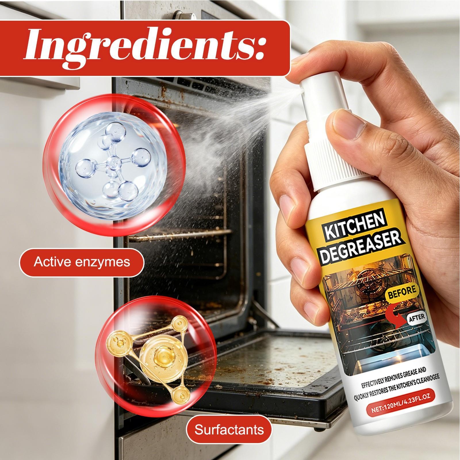 Kitchen Degreaser Heavy Duty Cleaning Stain Remover 120ml Oven Grill Oil Cleaner