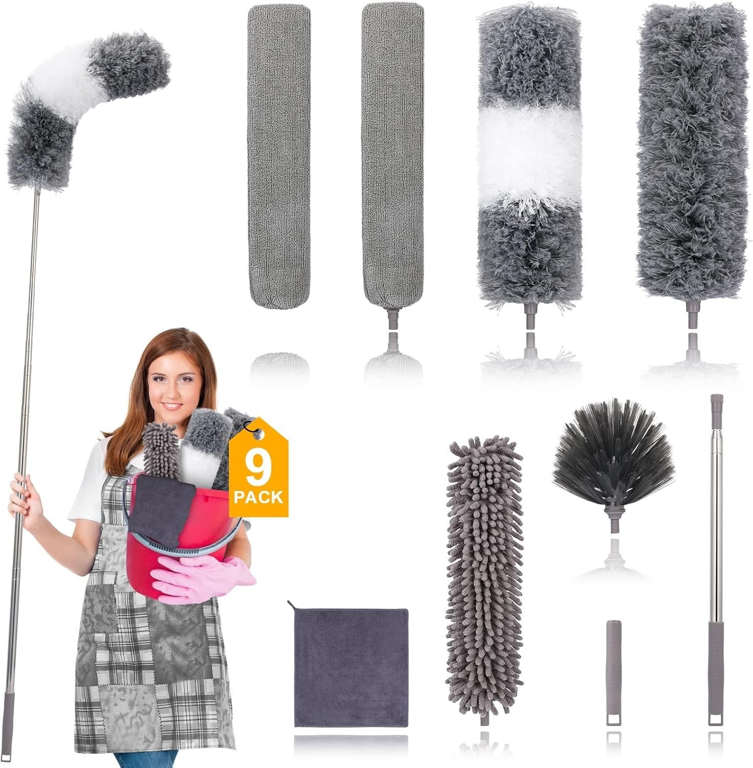 9PCS Extendable Microfiber Duster Kit – 30 to 100 Inches for Effortless Cleaning