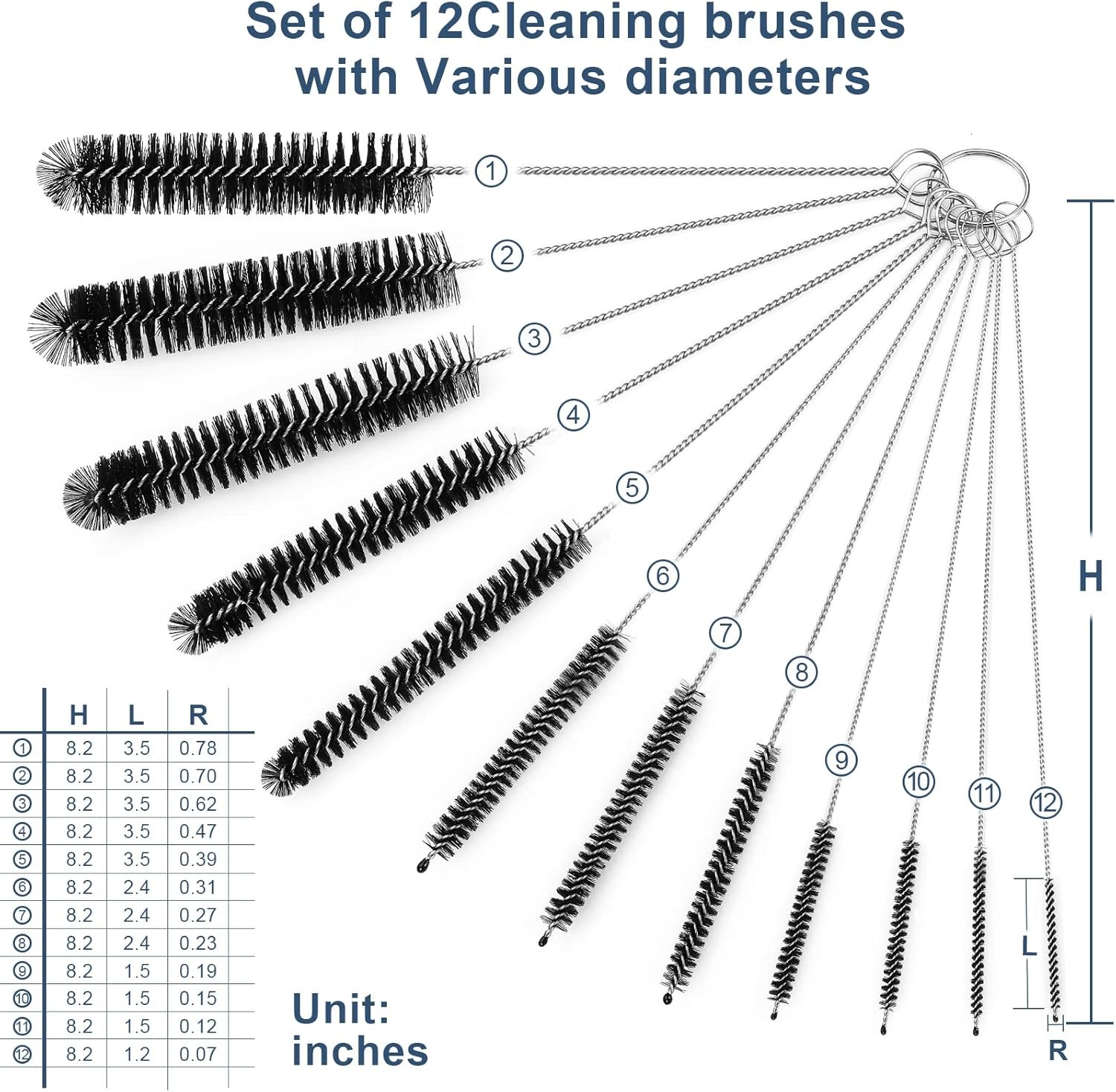 Straw Cleaner Brushes Sets 12 Pieces 8.2 Inch Botthle Cleaning Brush & Nylon