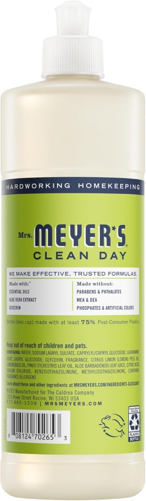 MRS. MEYER’S CLEAN DAY Liquid Dish Soap, Lemon Verbena, 16 fl. Oz
