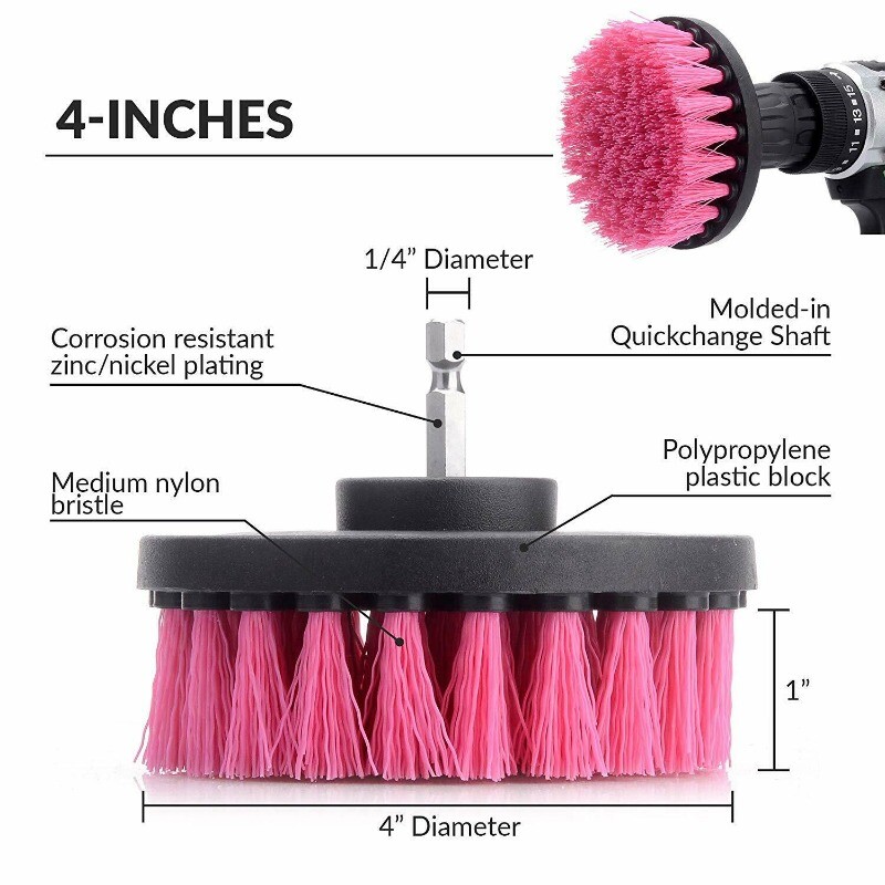 3 Pcs/set Drill Brush Power Scrubber Drill Attachments Cleaning Pink