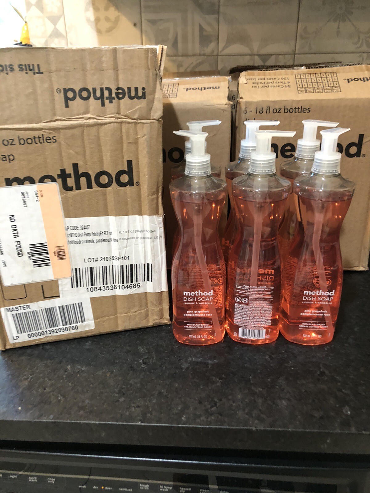 6- Method 00729 Grapefruit Non Toxic Plant Based Pump Dish Soap 18 oz.