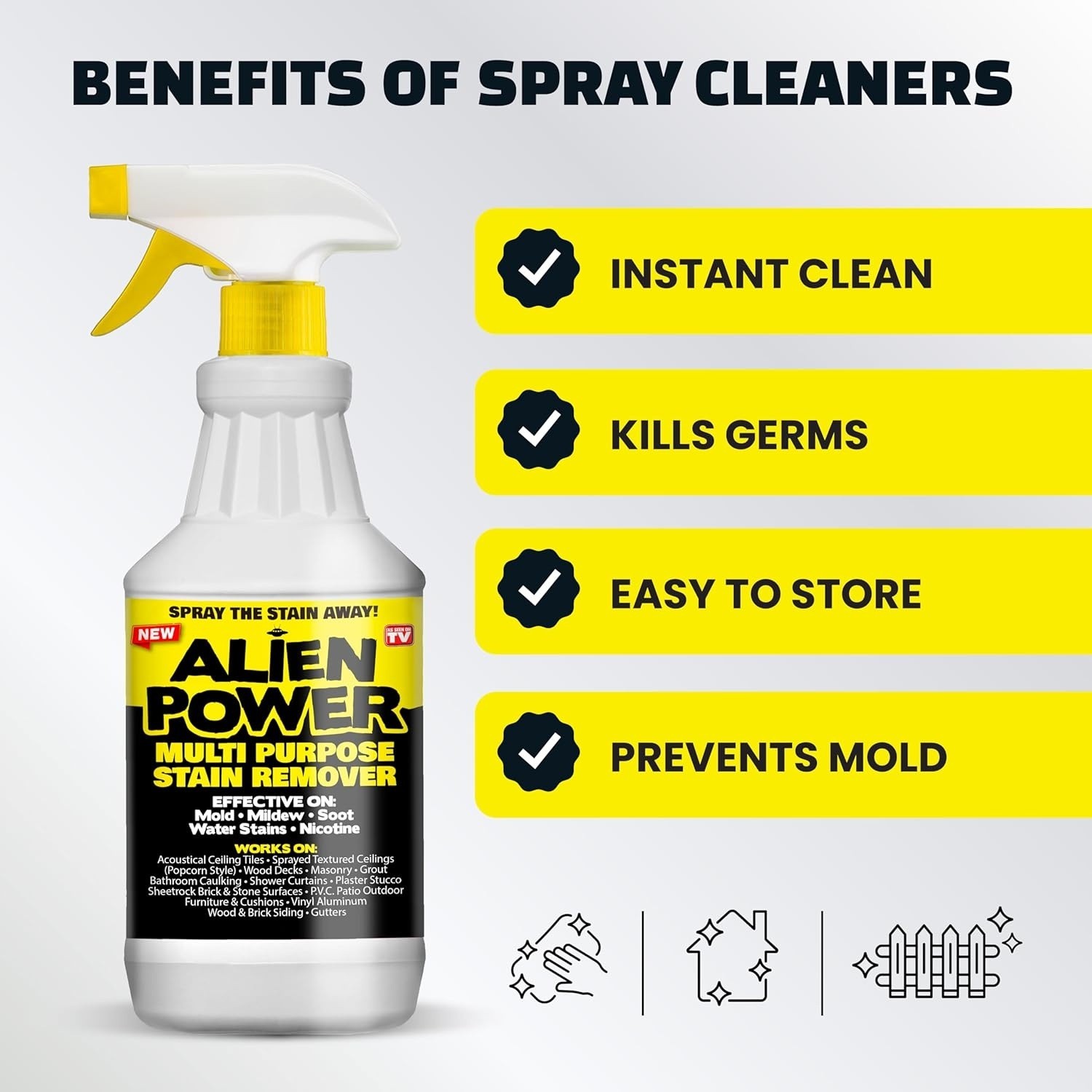 Alien Power Stain Remover Kit – Mold, Mildew and Grout Cleaner With Spray Bottle
