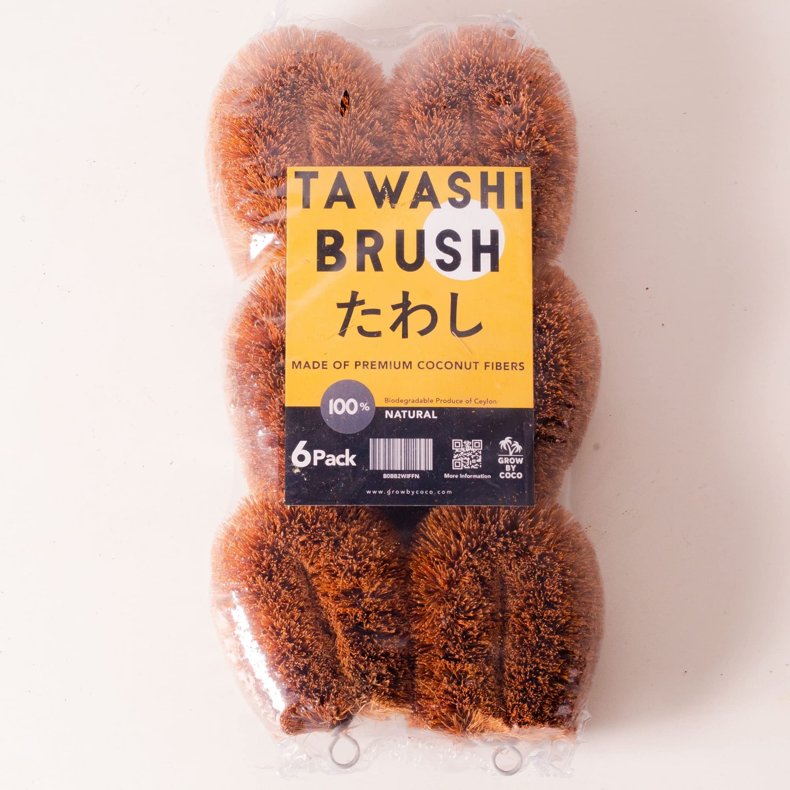 Pack of 6 Tawashi 100% Natural Coconut Coir Fiber Brush Vegetable Scrub Brush
