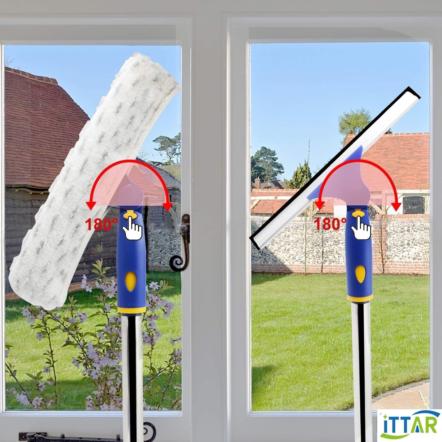 Window Cleaner Tool with Long Handle, 60″ Shower Squeegee for Window Cleaning…