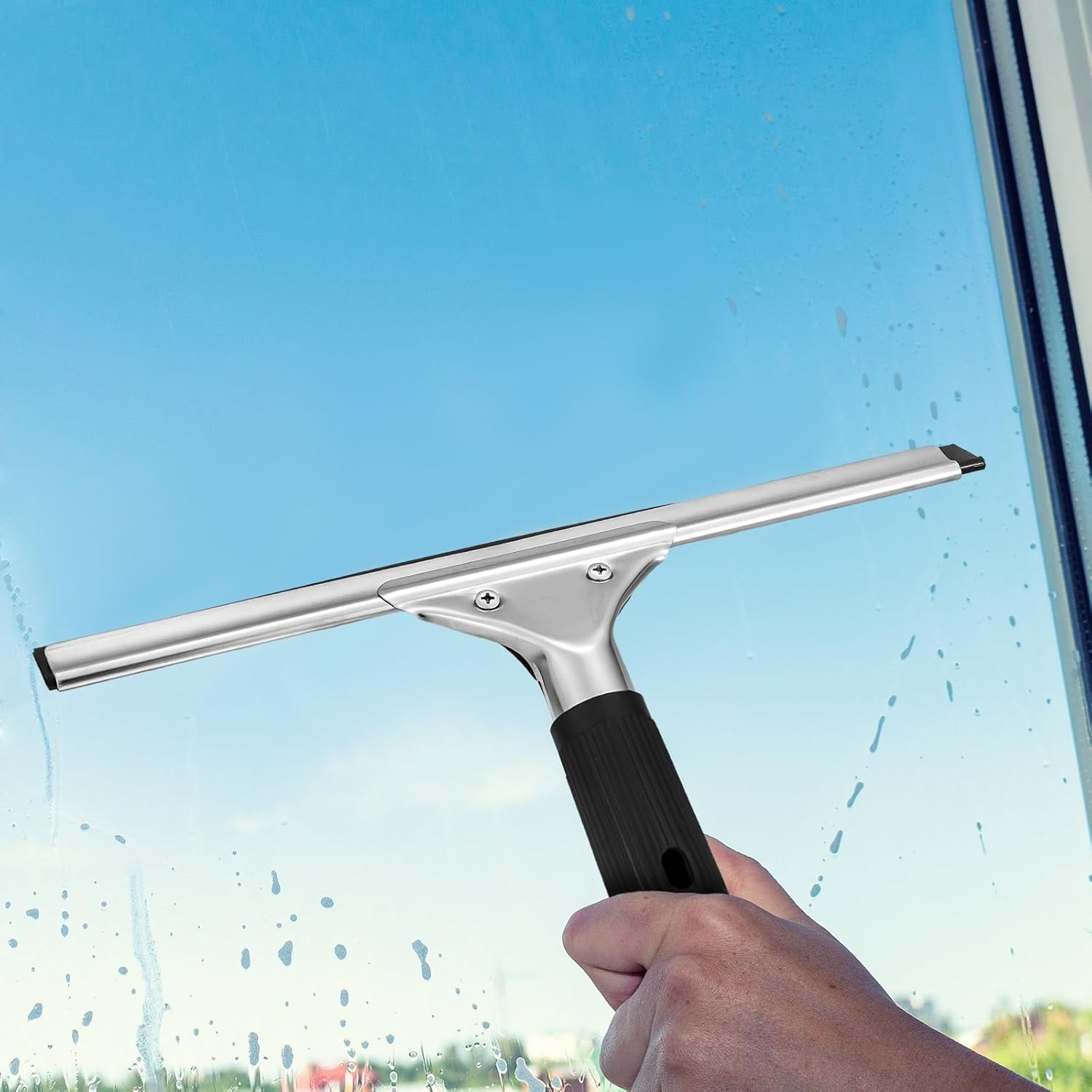 6 Pc 12” Steel Window & Glass Squeegee Set with Replacement Rubber Blades