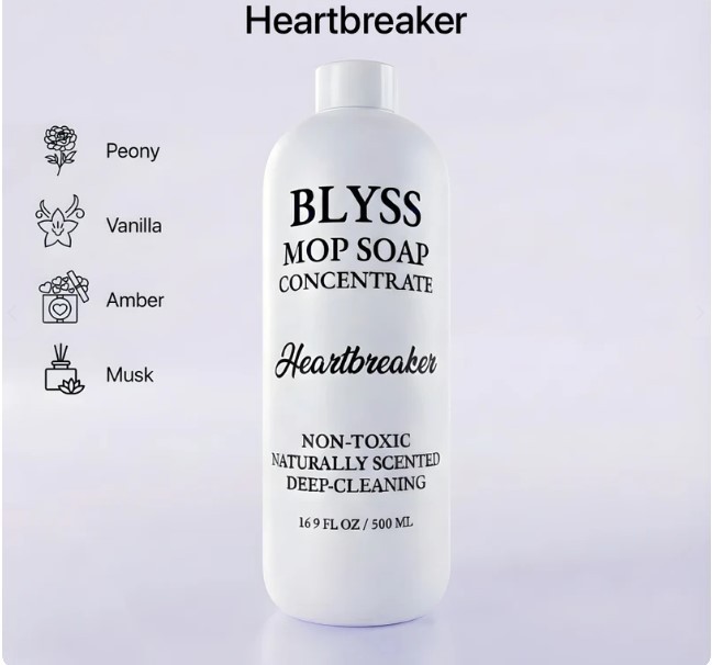 Blyss Mop Soap HeartBreaker 16.9 FL OZ. Concentrate Non-Toxic, Naturally Scented