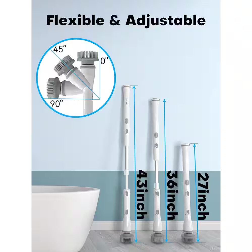 16.5 In. Electric Spin Scrub Brush with Adjustable Handle Extension, 4 Replaceab