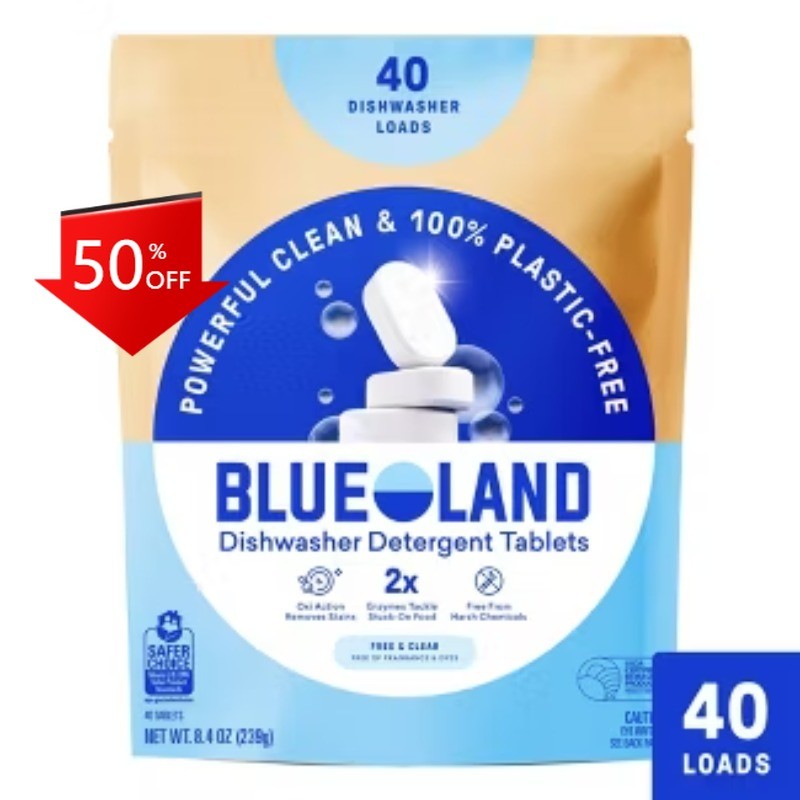 Blueland Fragrance Free Dishwasher Detergent Tablets – 9.5oz/40ct:Hypoallergenic
