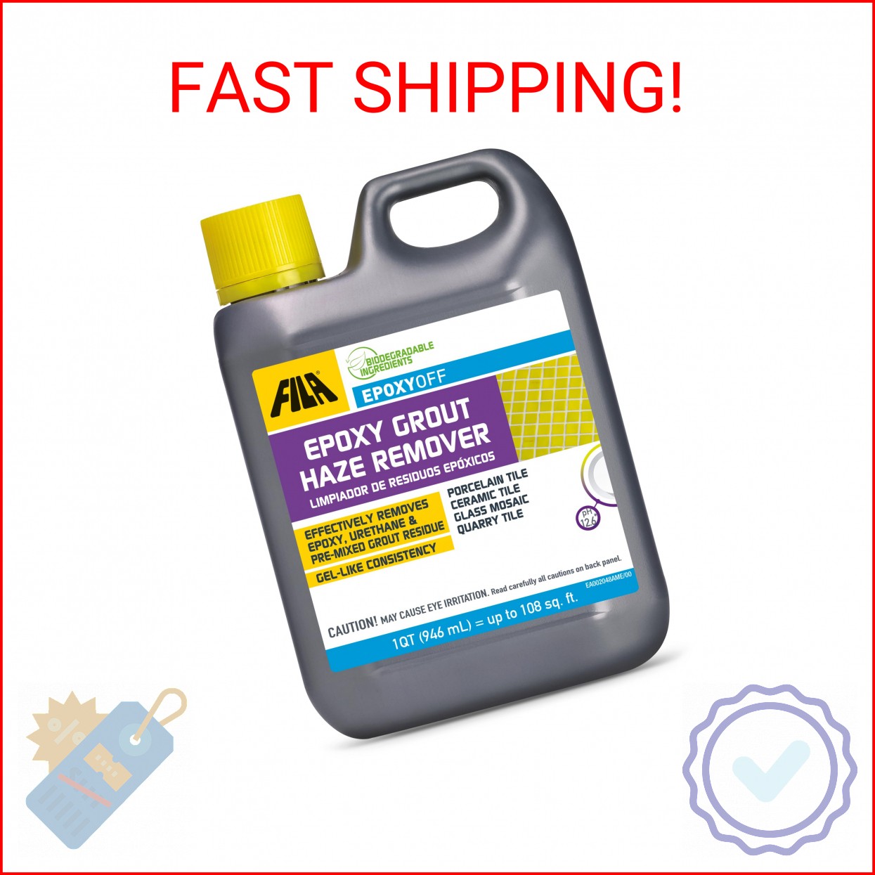 FILA EPOXYOFF, Epoxy Grout Haze Remover, Effectively Removes Epoxy Residue, The