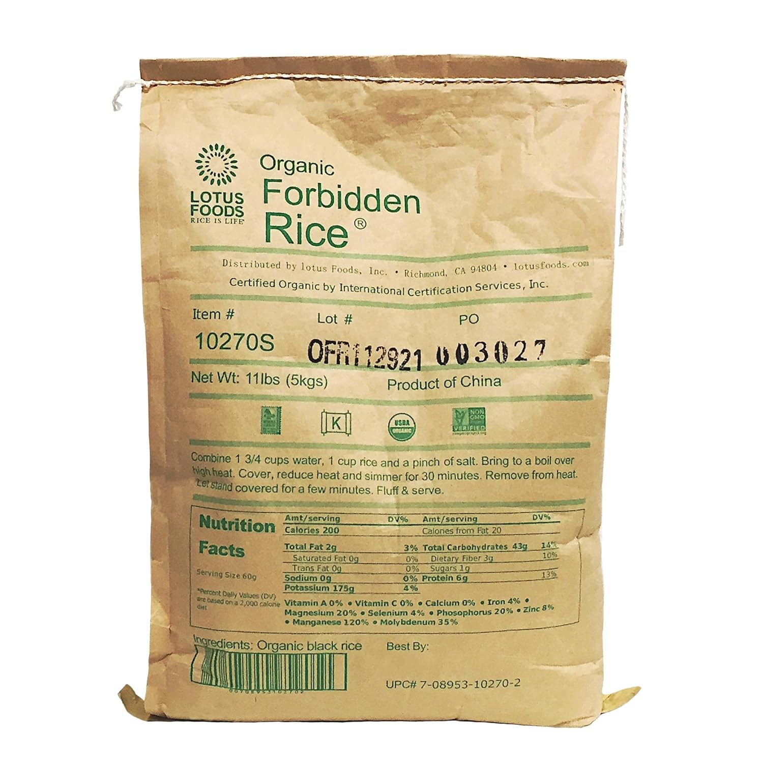 Lotus Foods Bulk Organic Forbidden Rice – Black, Gluten Free Heirloom, Whole G