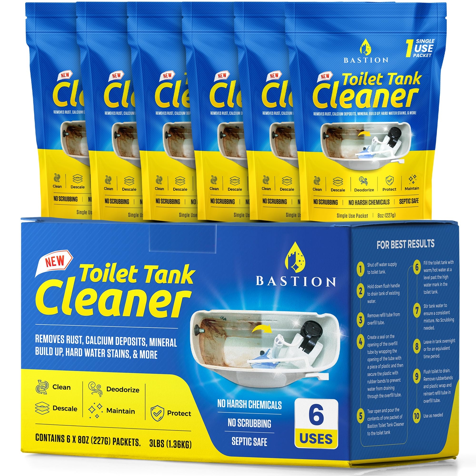 Toilet Tank Cleaner – 6-Uses. Removes Rust, Mineral Deposits, Hard Water Stains