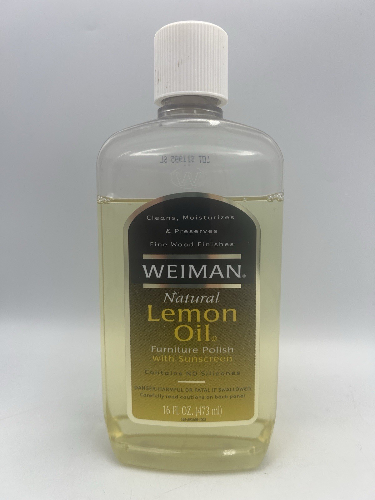 Weiman Lemon Oil Furniture Wood Polish with UVX-15 Sunscreen 16 Oz Open Bottle