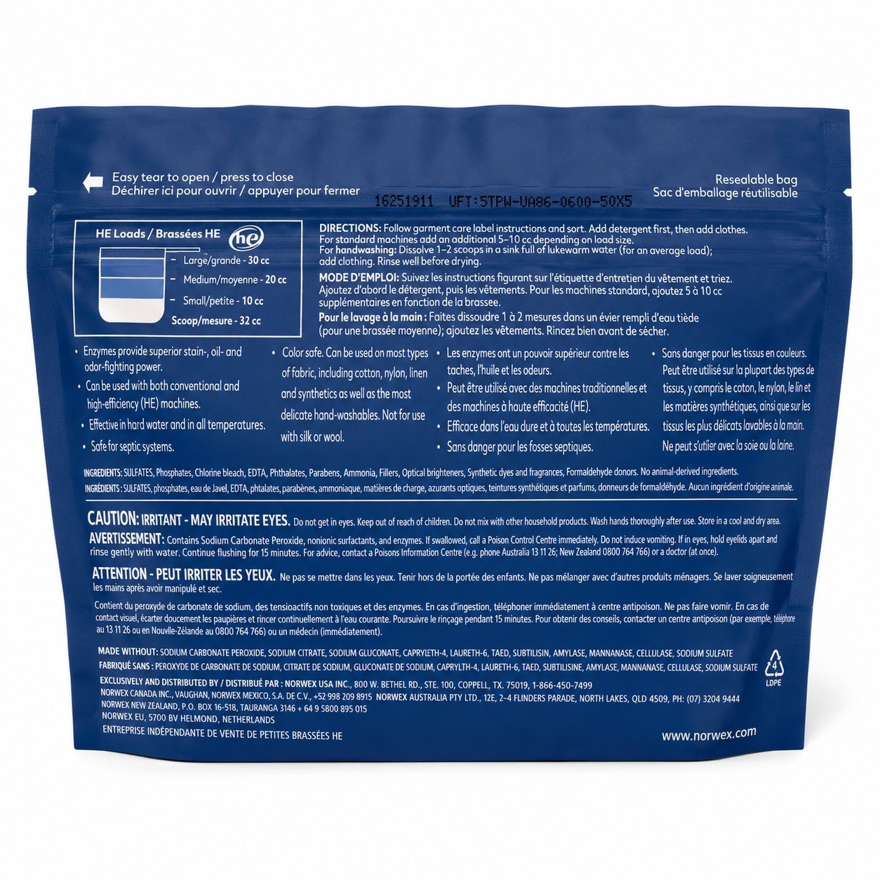 Norwex PowerZyme Laundry Powder Detergent New Formula Pack Of 1 – TOTAL 25 Loads