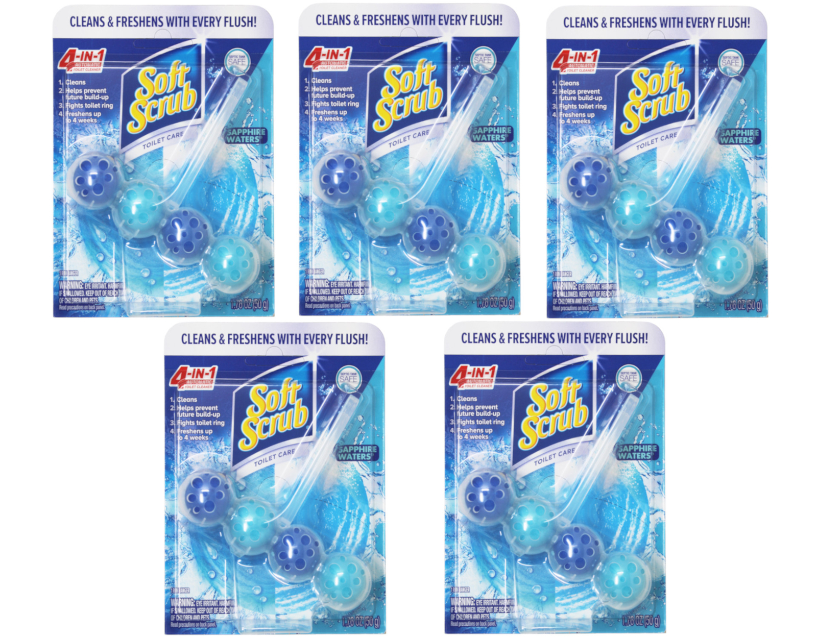 Soft Scrub 4-in-1 Rim Hanger Toilet Bowl Cleaner Sapphire Waters 1 Count 5 Pack
