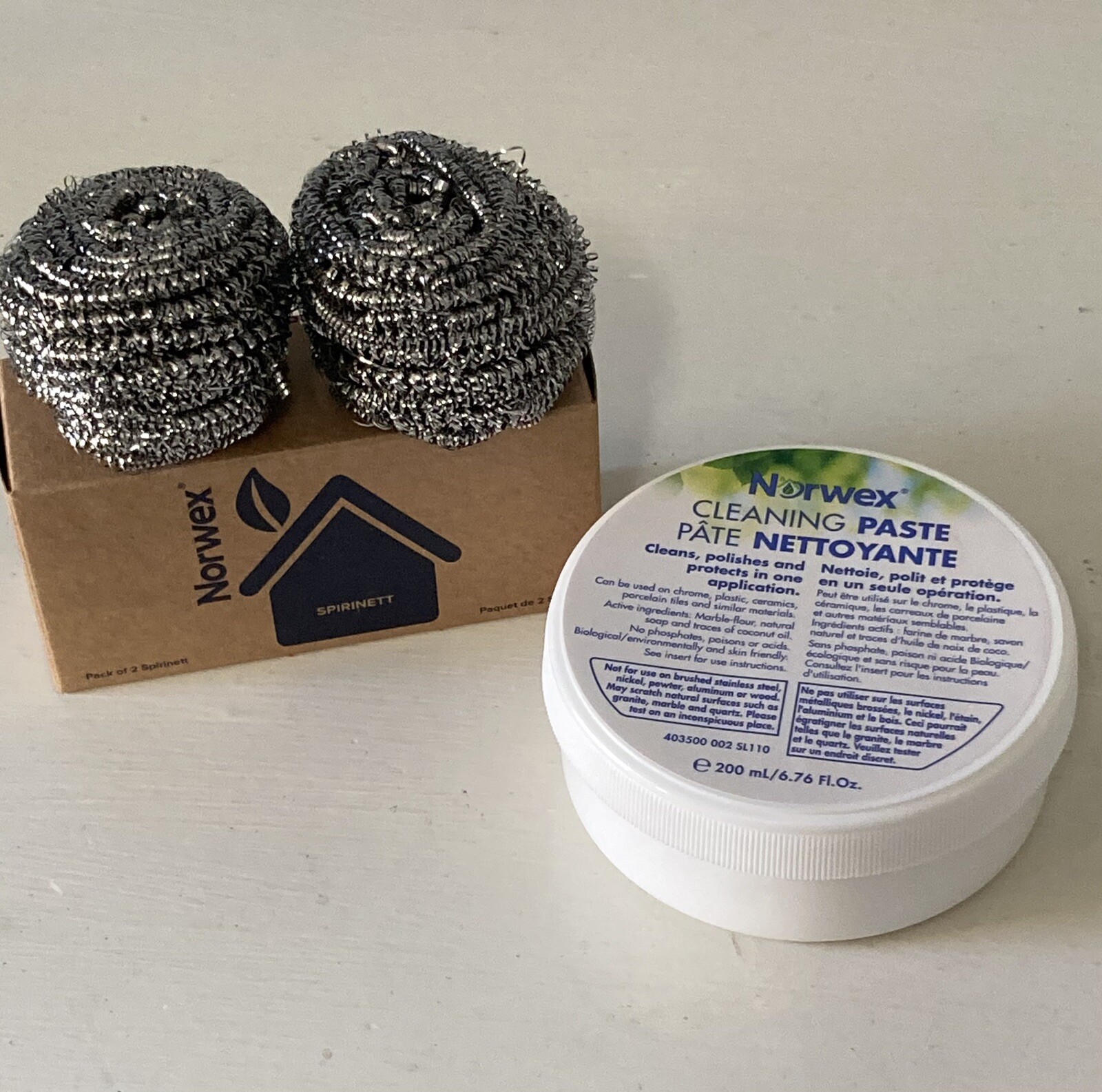 NEW Norwex Cleaning Paste 6.76 Oz. Multi Surface Cleaner And 2 Spirinett Pack