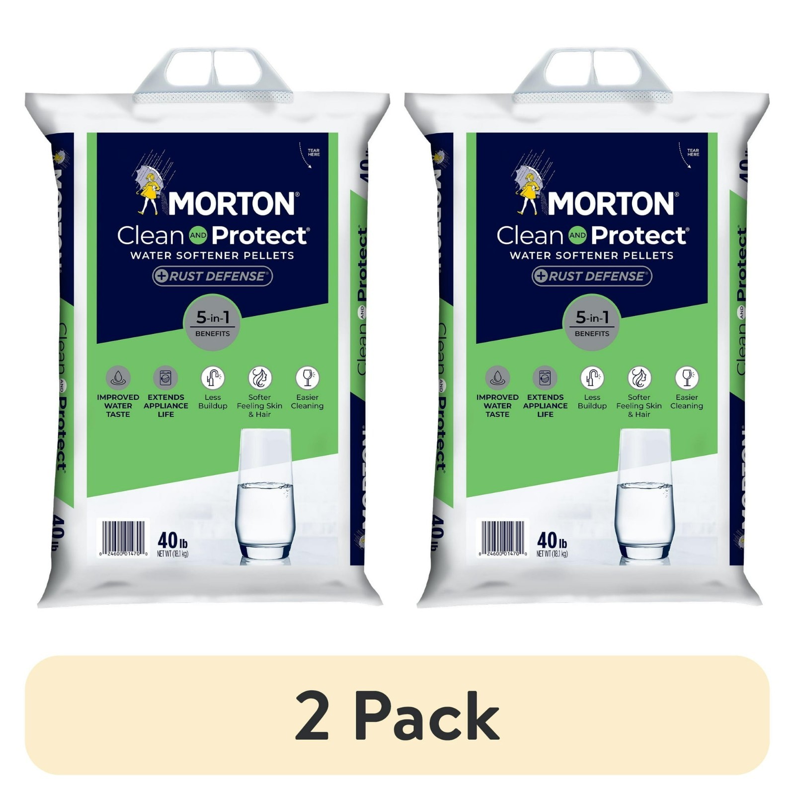 2 pack Morton Clean & Protect Rust Defense Water Softener Salt Pellets, 40lb Bag