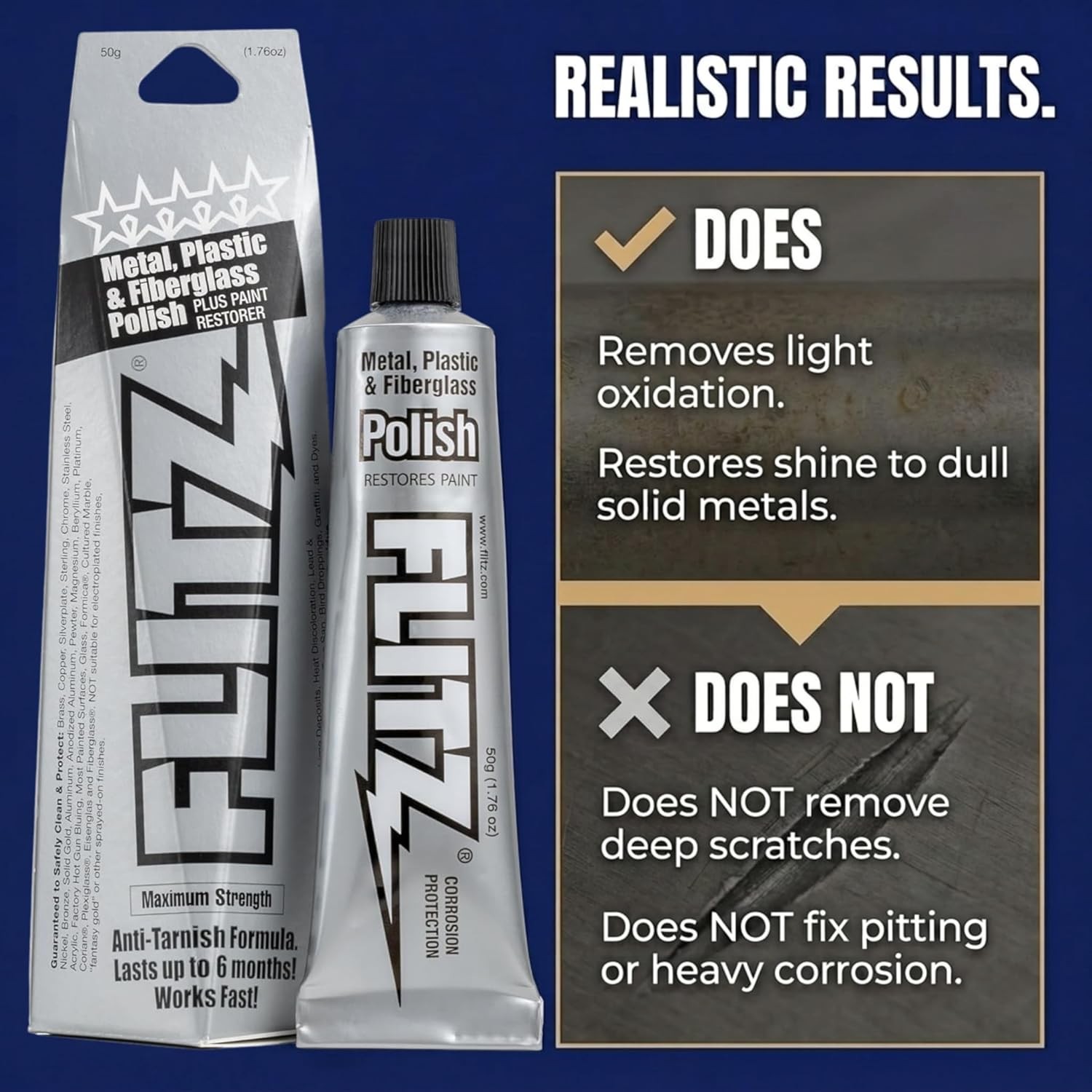 FLITZ Metal Plastic Fiberglass Polish Paste Cleaner Tube 1.76oz 50 Gram BU 03511