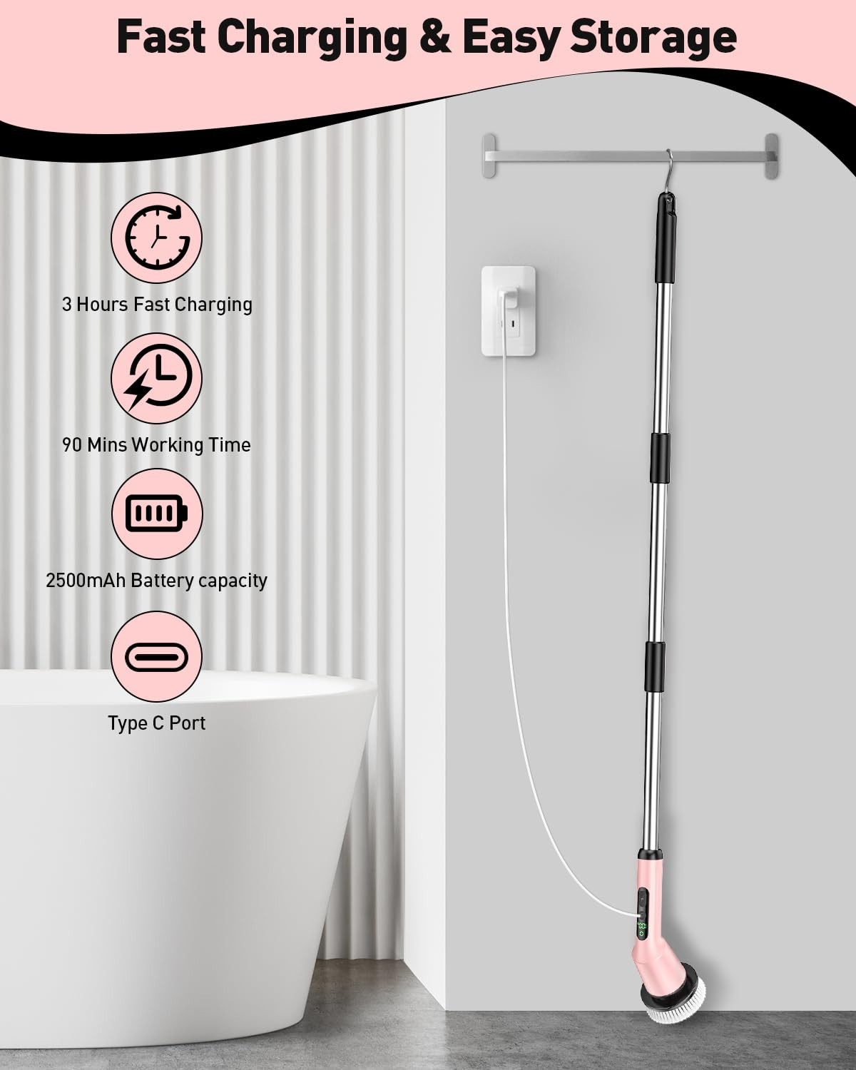 Electric Spin Scrubber for Cleaning Bathroom, Shower Scrubber Cordless Cleani…