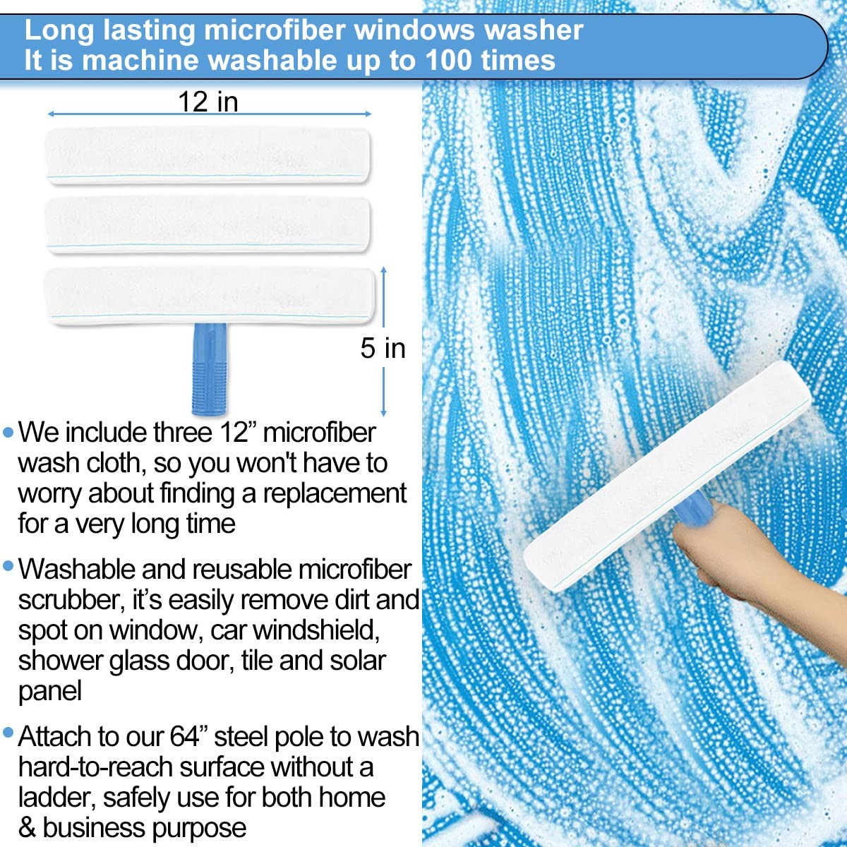 AMERWASH PLUS Window Squeegee Washing Kit for Shower Glass Door, Mirror and W…