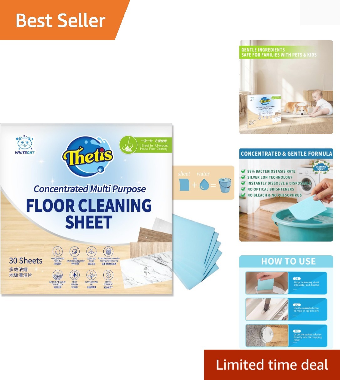 Effortless Cleanup with 30 Ultra Concentrated Plant-Powered Floor Cleaner Sheets