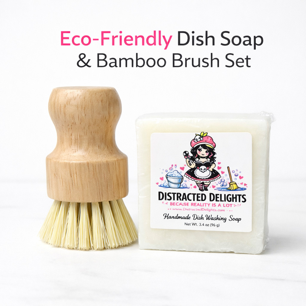 Eco Friendly Dish Soap Bar & Bamboo Brush Set Solid Dish Soap Grease Cut