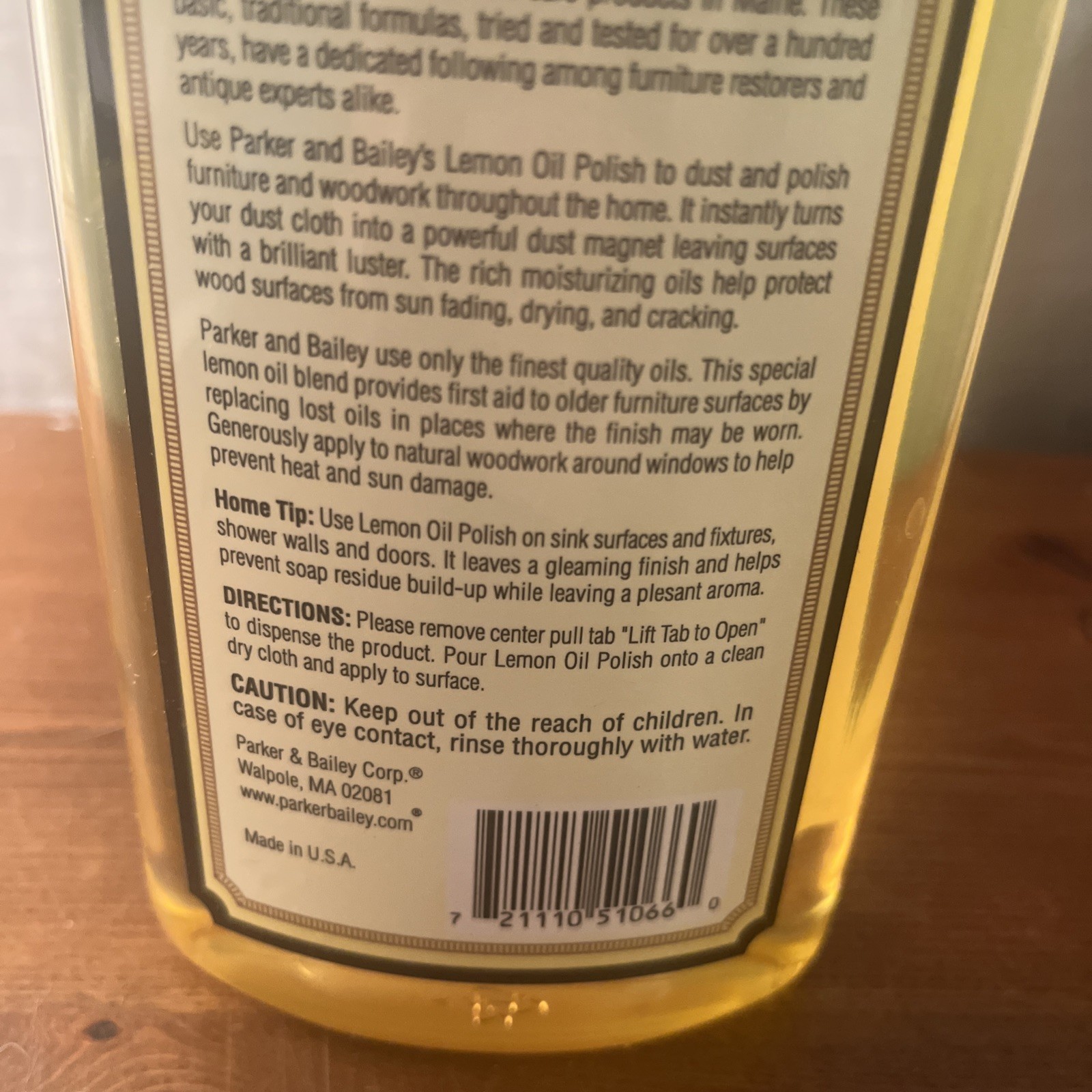 Parker & Bailey Lemon Oil Polish Natural Lemon Scented Wood Cleaner