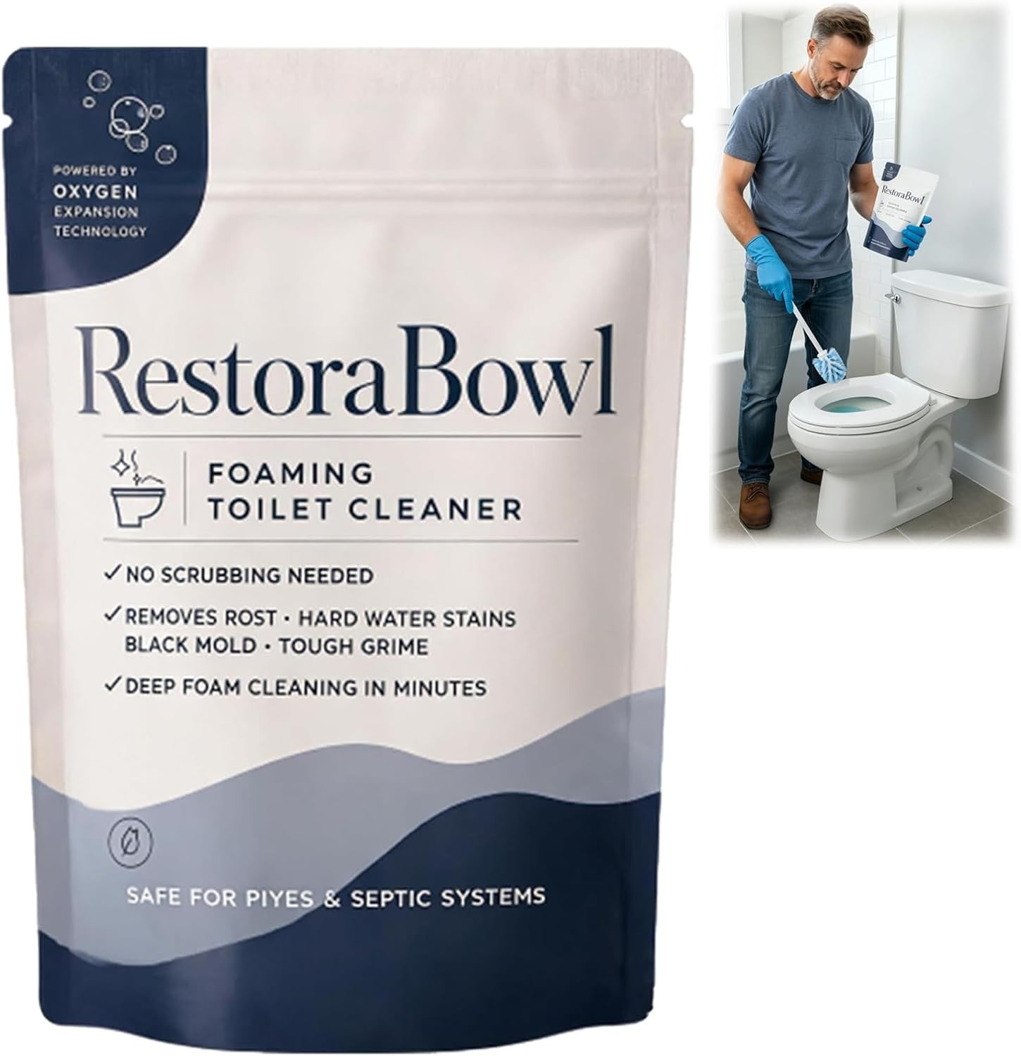 Restorabowl Foaming Clean Powder Fresh Scent Fast Dissolving Easy Flush 300g