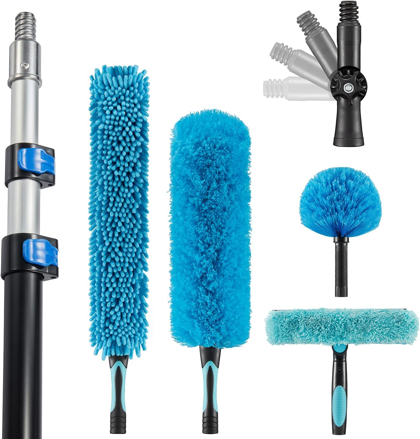 30ft High Ceiling Fan Duster & Extendable Cleaning Kit with Squeegee – Blue