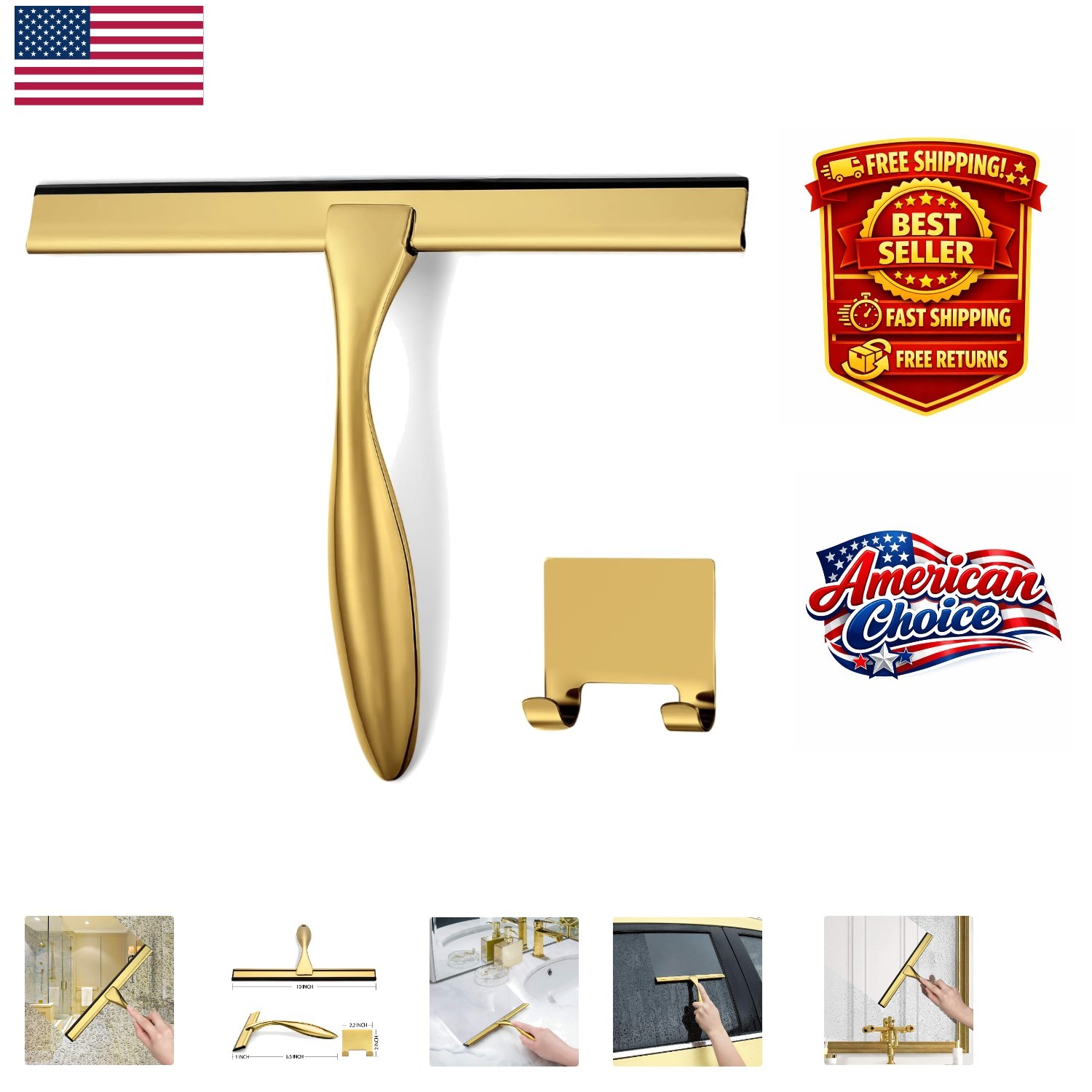 Brass & Stainless Steel Shower Squeegee – 10 Inches for All Surfaces