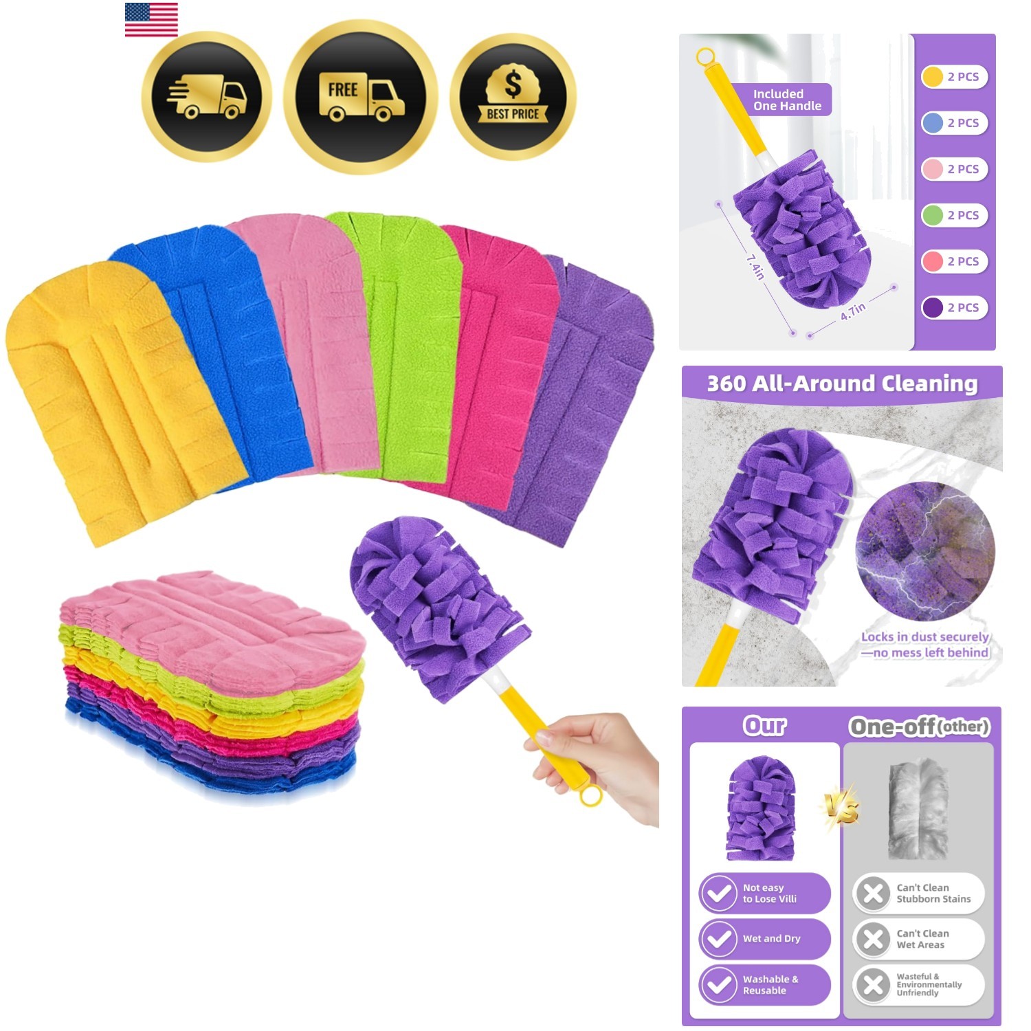 12 PCS Fleece Reusable Duster Refills for Swiffer, Washable Heavy Duty Duster…