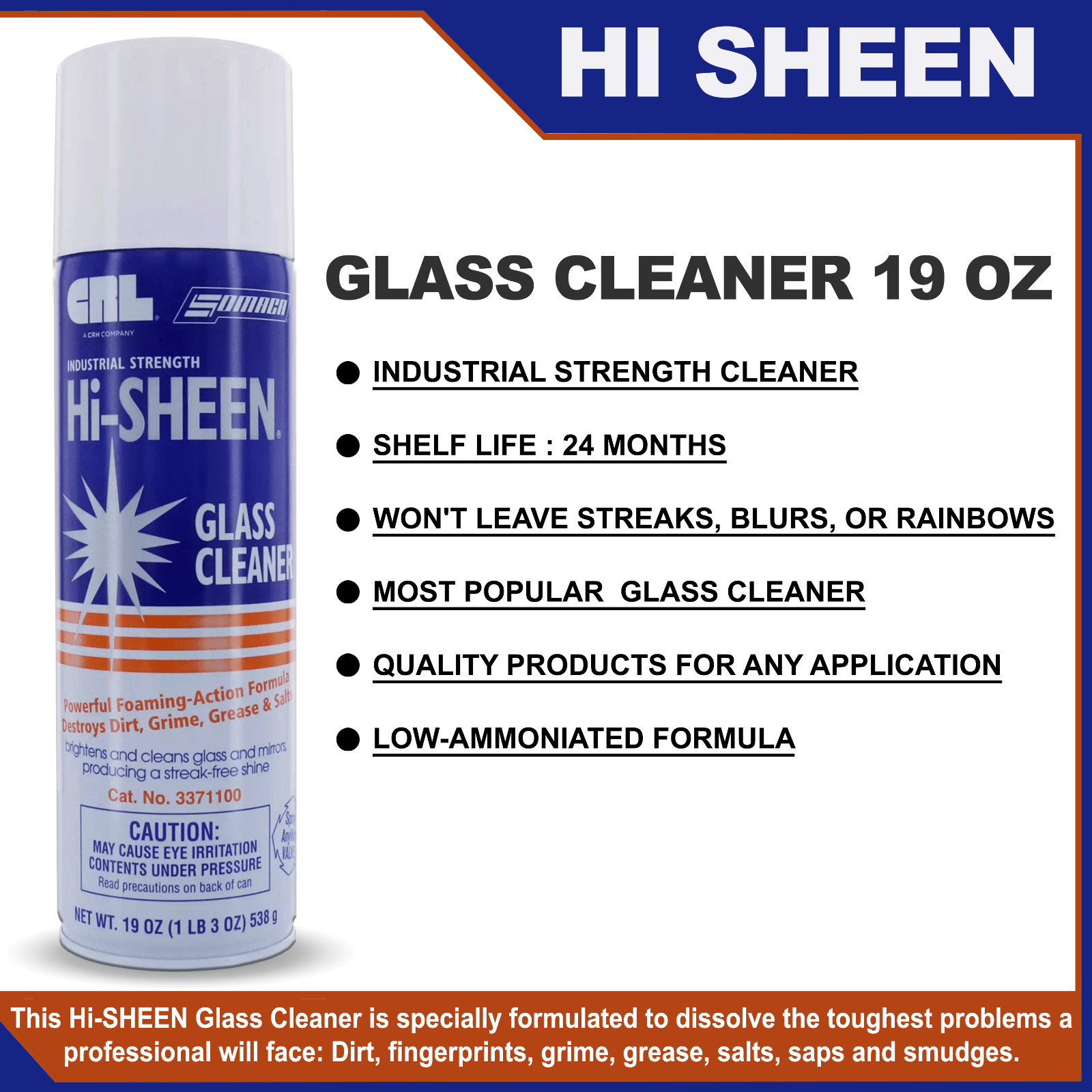 Somaca Hi Sheen Glass Cleaner, Windows, Mirrors, Chrome Stainless Steel, 2 Cans