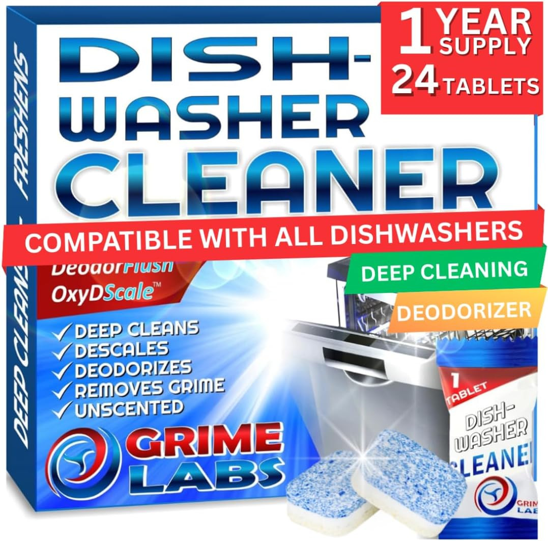Dishwasher Cleaner Deodorizer Descaler Tablets, 24 Pack Heavy Duty Deep Clean A