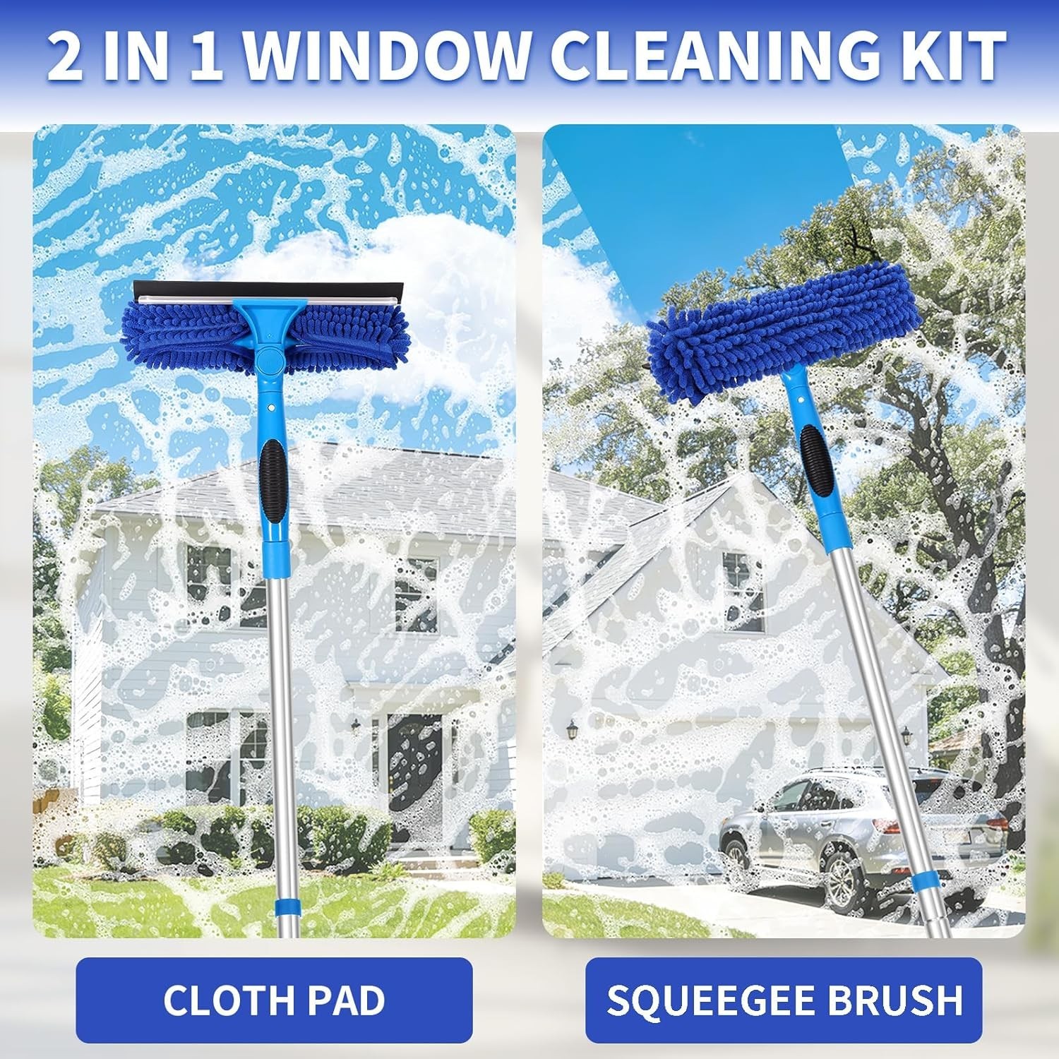 62″ or 72″ Window Squeegee for Window Cleaning – Long Handle Window Cleaner Tool