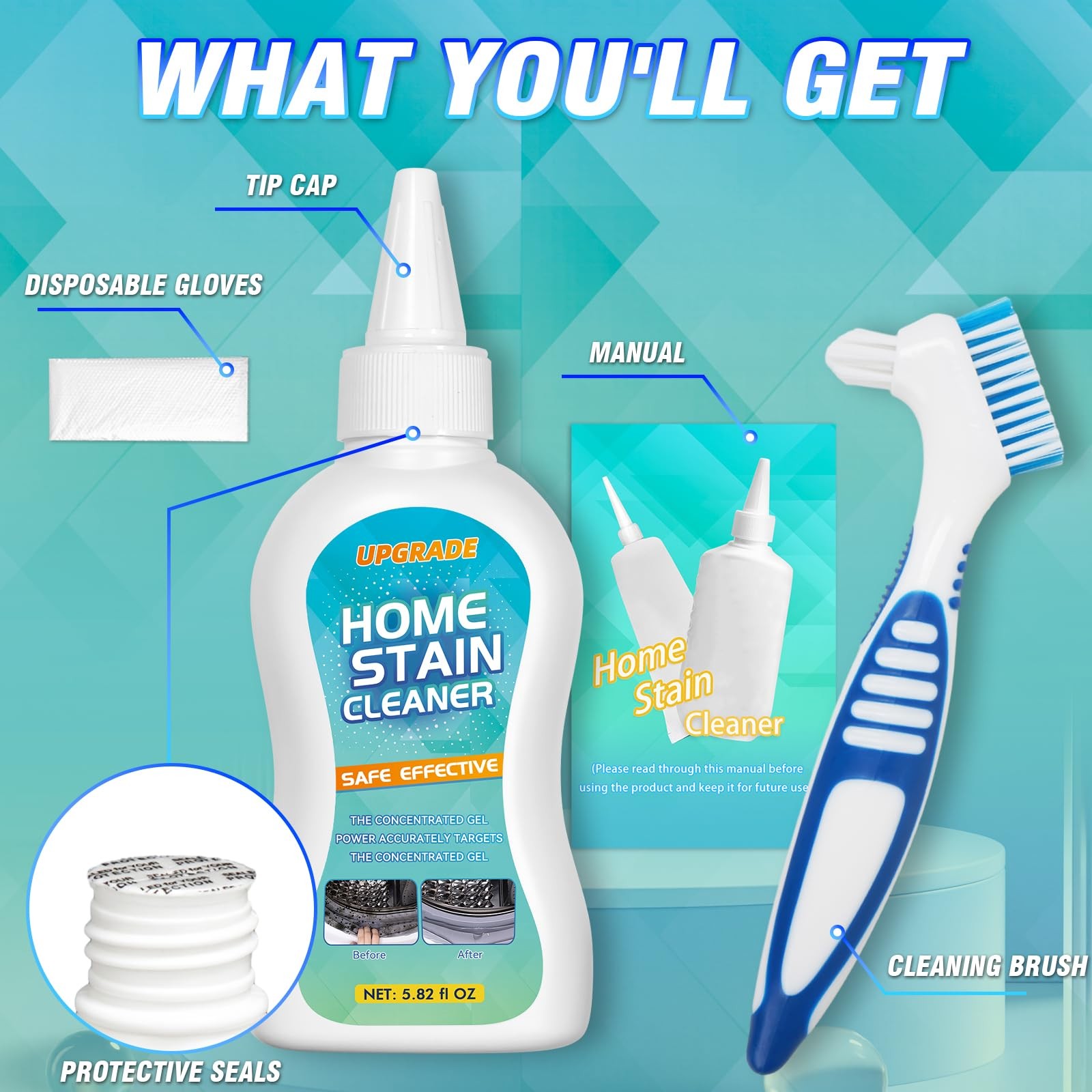 8 Fl oz Mold Stain Cleaner Gel, Washing Machine Gasket, Grout, Sink, Shower