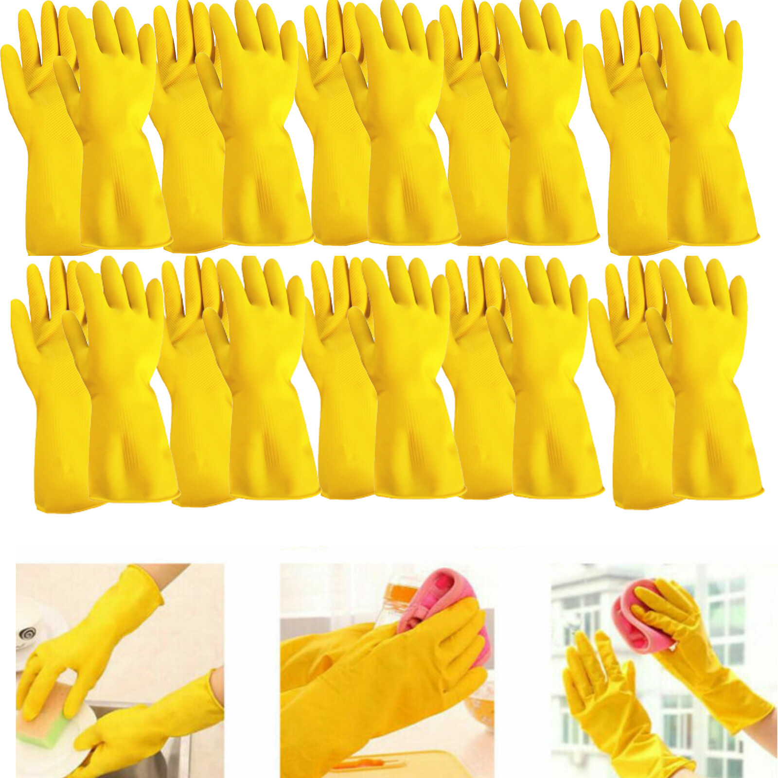 10 Pair Diswashing Gloves S M L XL Reusable Cleaning Gloves Latex Rubber Gloves