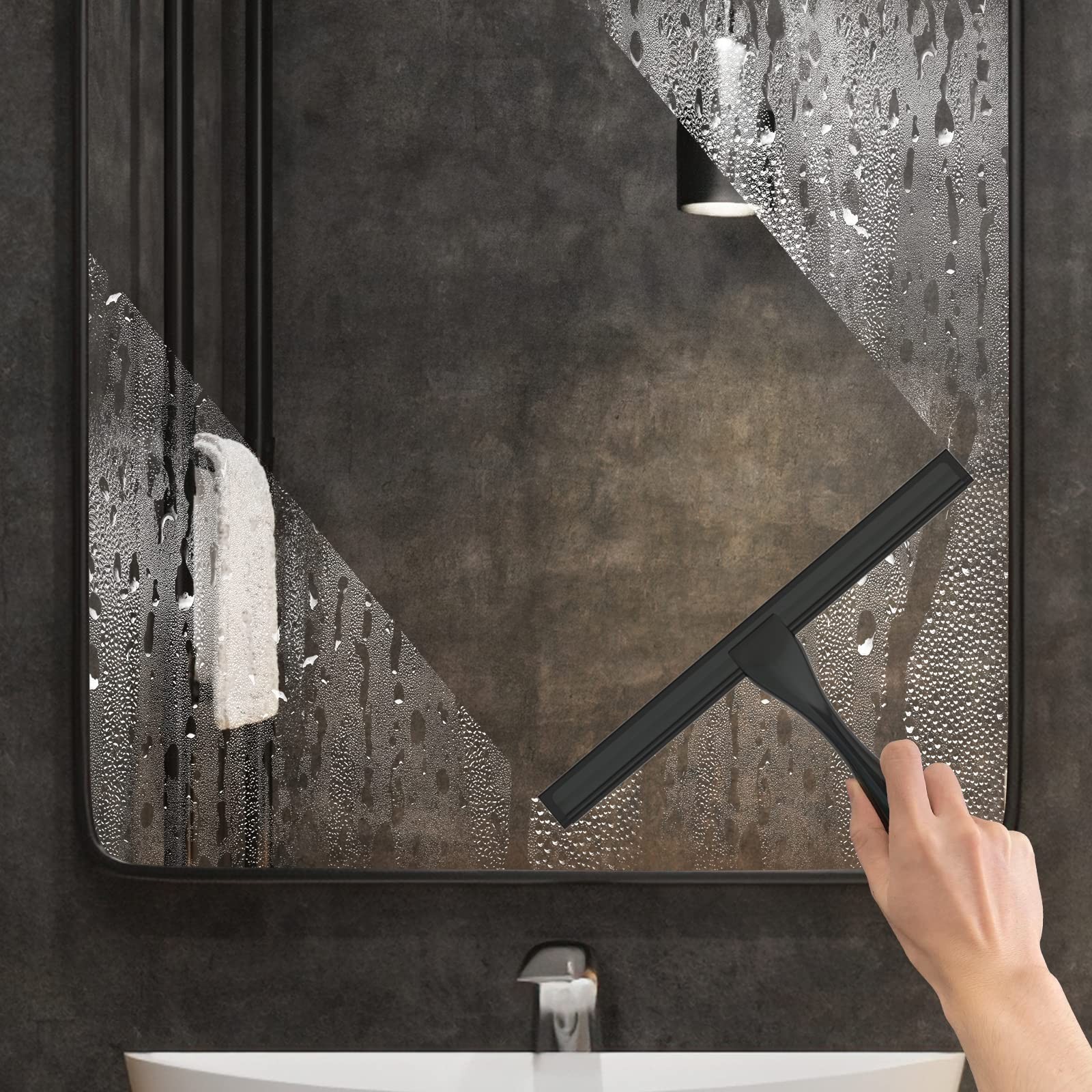 10-Inch Stainless Steel Shower Squeegee with 2 Hooks – Bathroom & Glass Cleaner