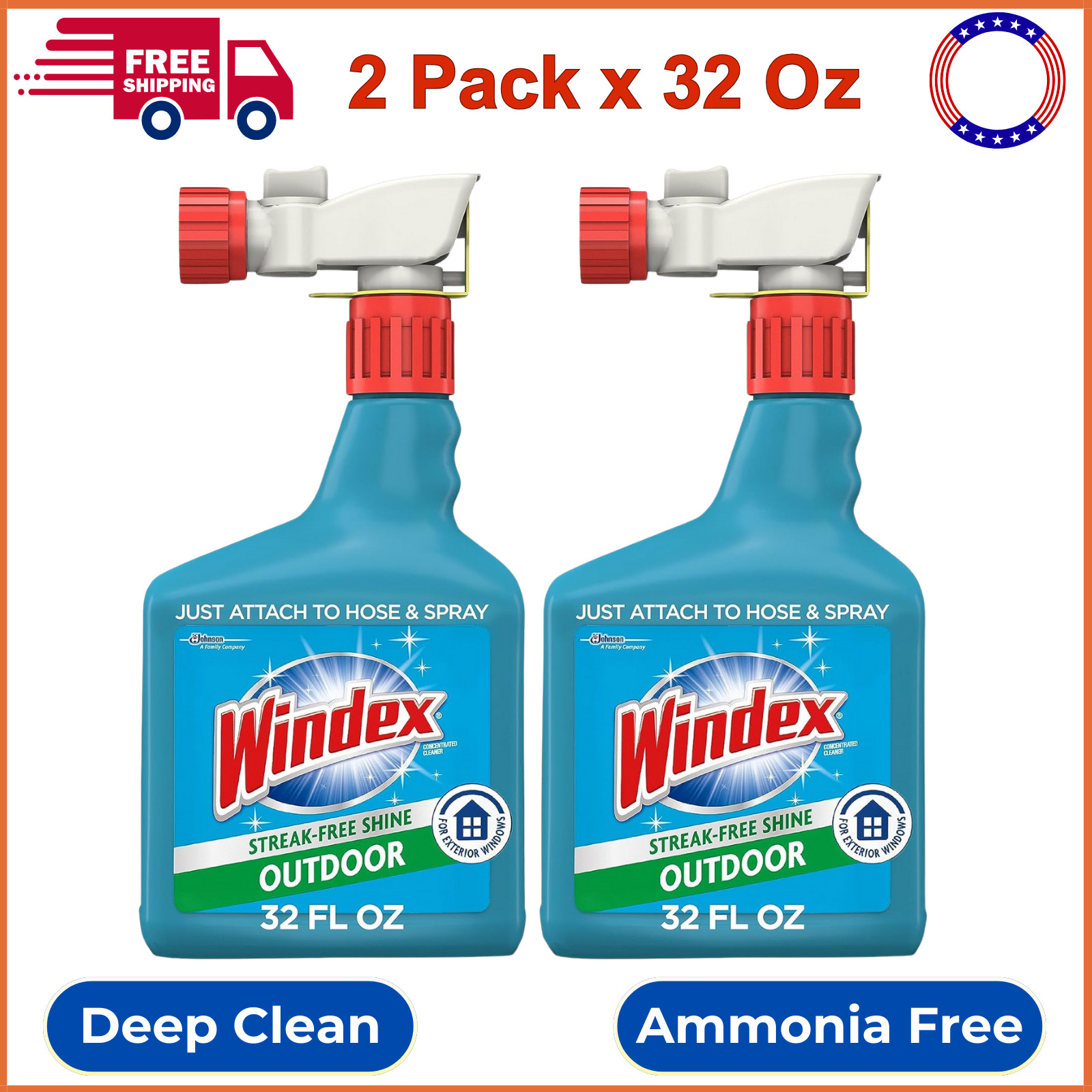 Windex Outdoor Glass Cleaner Pack Of 2 Concentrated 32 Fl Oz Hose Ammonia Free