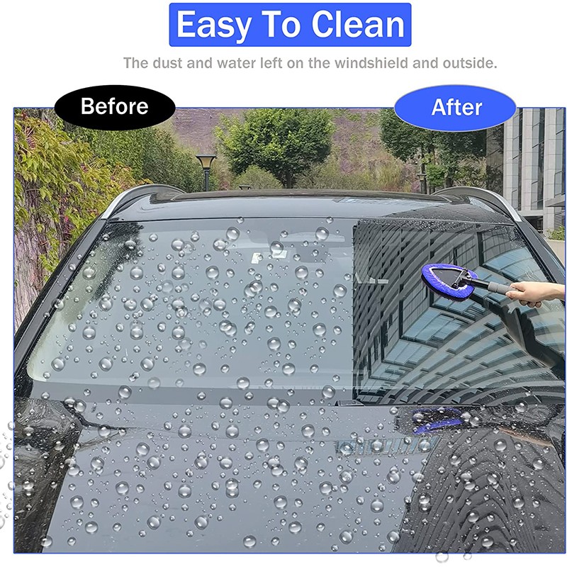 Auto Windshield Cleaning Tool Extendable Window Cleaner Brush Glass Wiper &4 Pad
