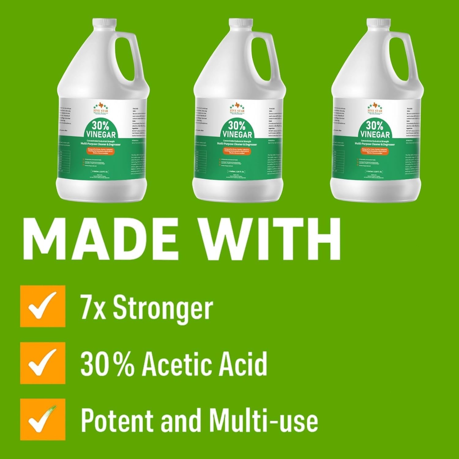 30% Concentrated Vinegar 4 Gallon 7X Max Power Pure White Cleaning Vinegar