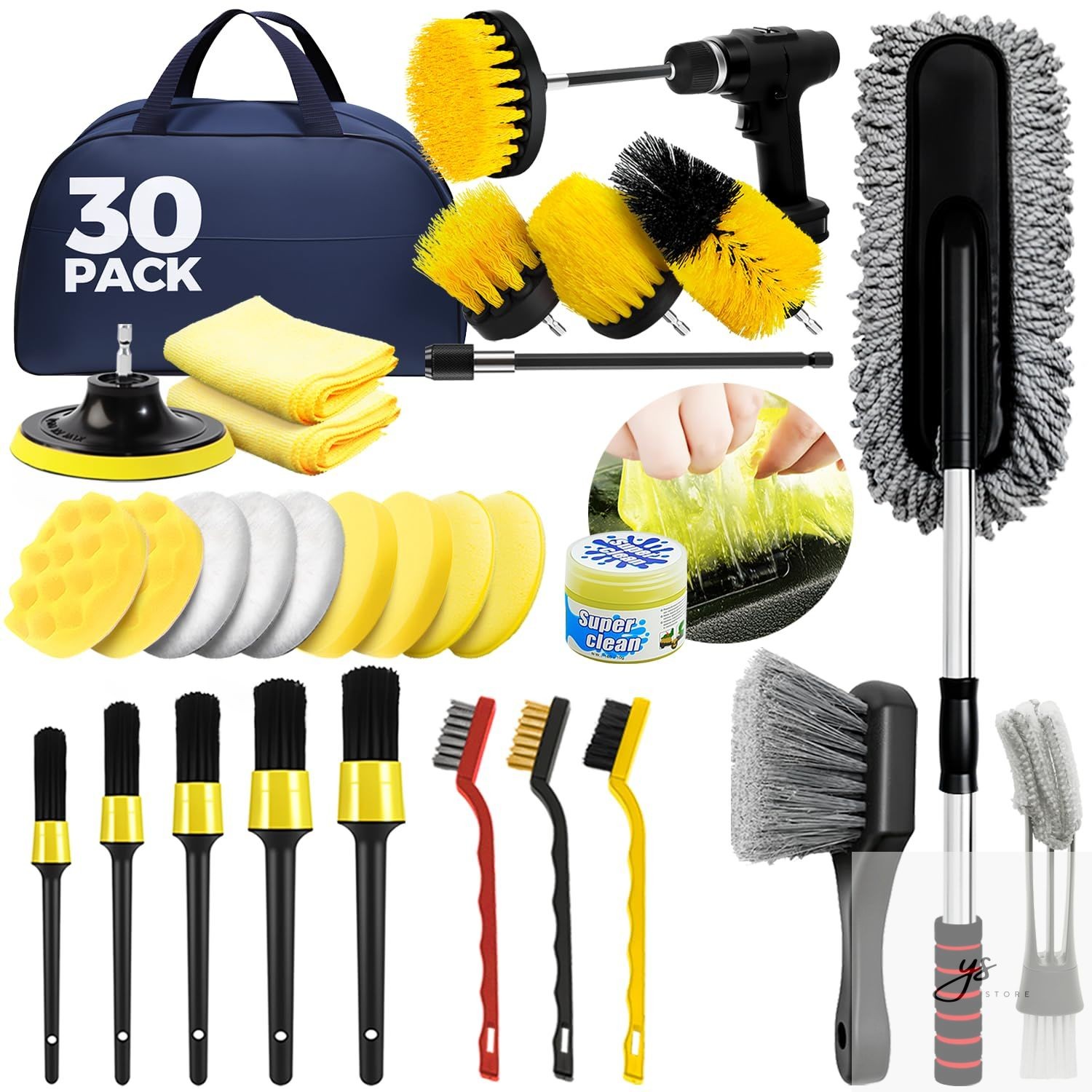 30Pcs Car Detailing Kit for Interior, Exterior and Wheel Cleaning Car Dusters