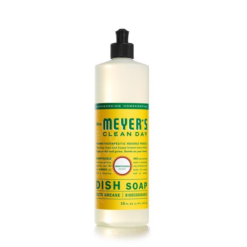 Mrs Meyers Clean Day Dish Soap HoneySuckle Scent Cuts Grease Biodegradable 16 oz