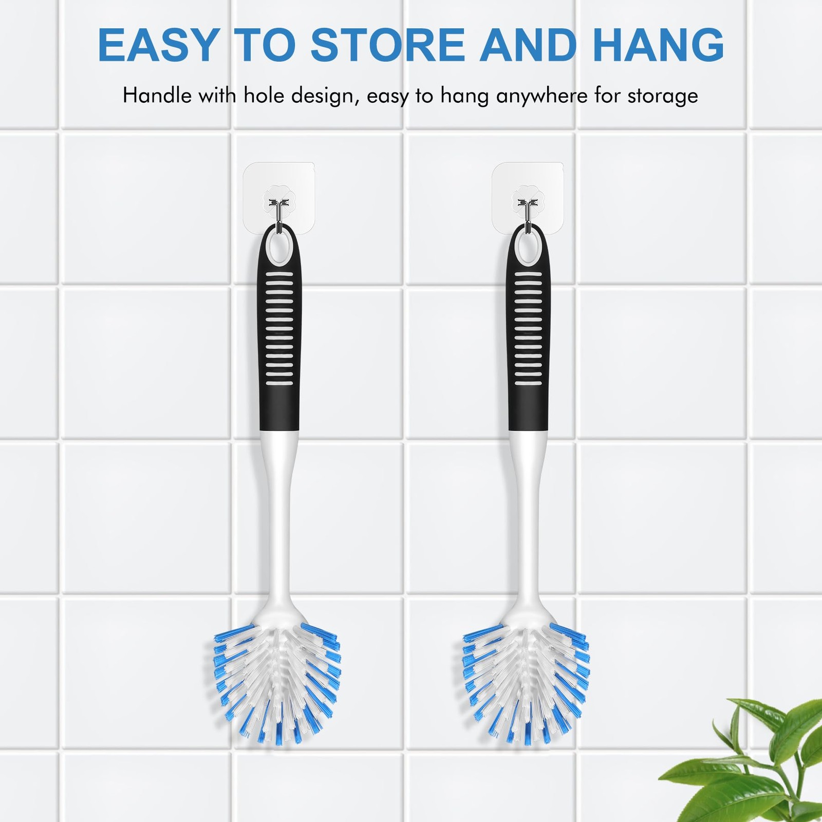 SetSail Dish Brush with Handle, 2Pack Stiff Bristles Dish Scrubber with Built-in