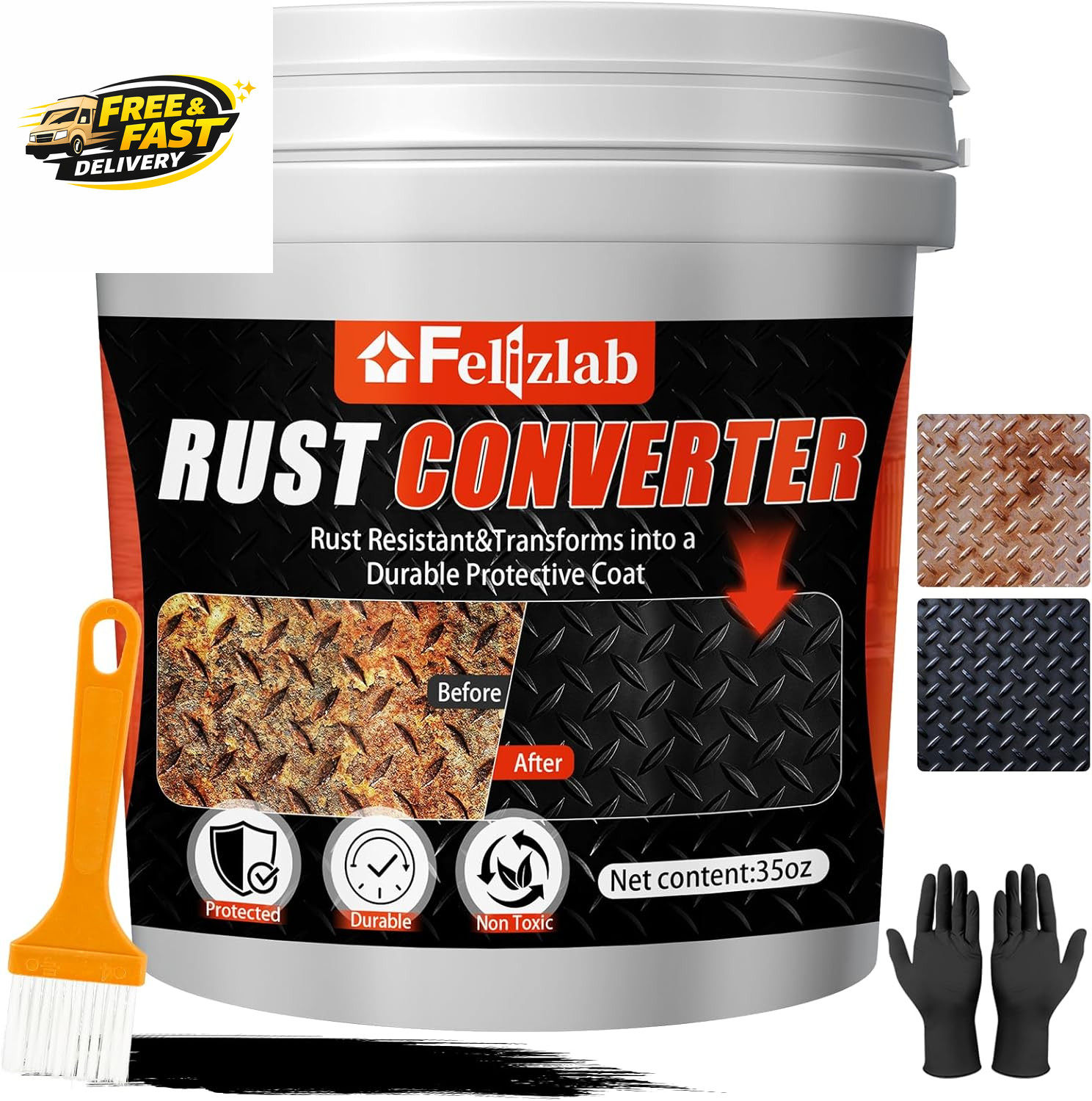2-In-1 Rust Converter & Metal Primer, 35 Floz Automotive Rust Remover Paint for