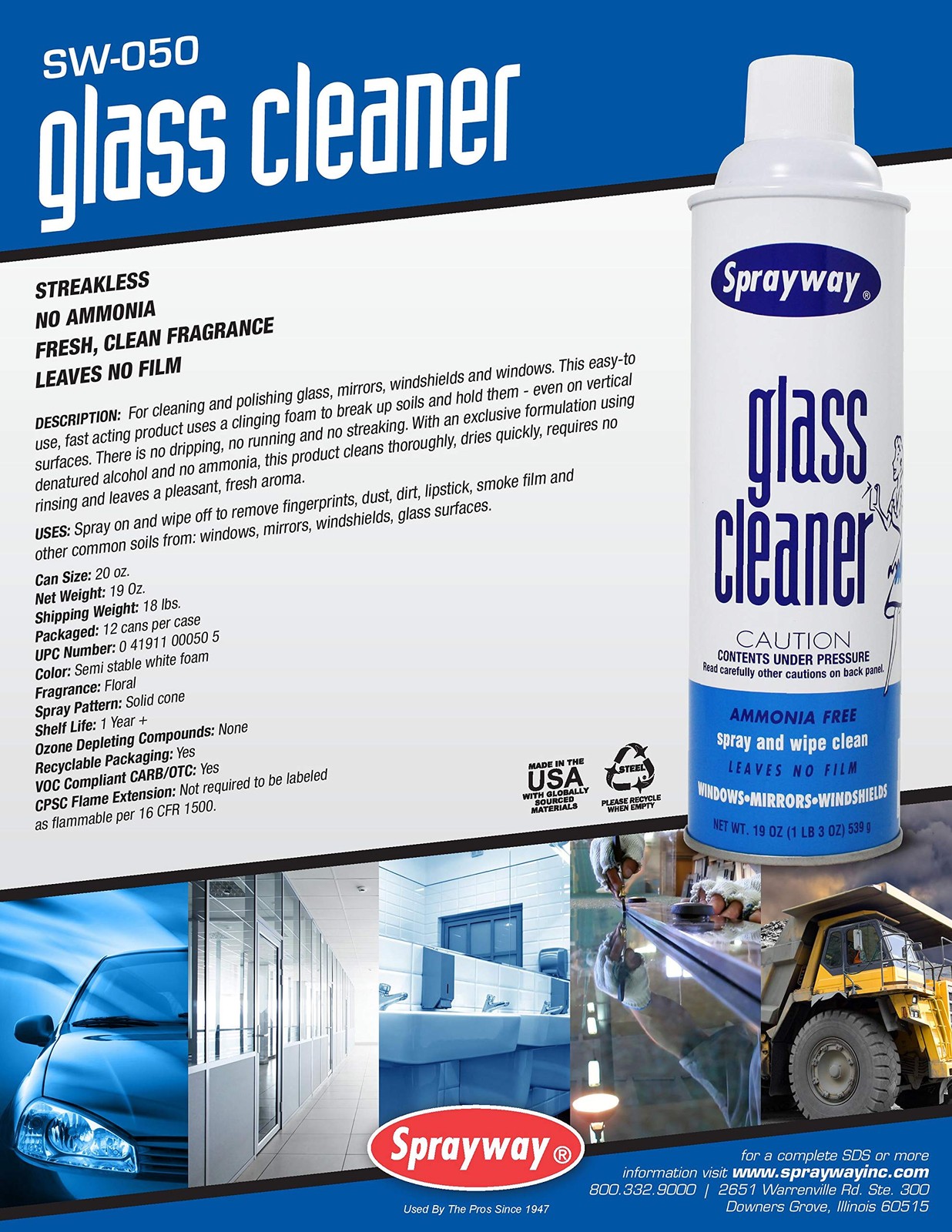 Sprayway Glass Cleaner with Foaming Spray for a 9 Ounce (Pack of 12), White
