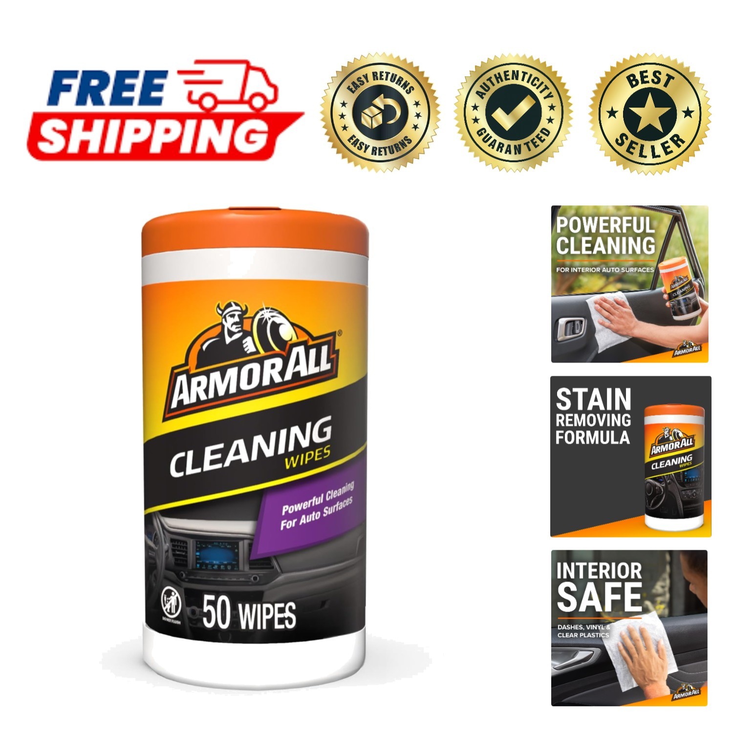 50 Count Natural Car Cleaning Wipes – Safe for Interior & Exterior Surfaces