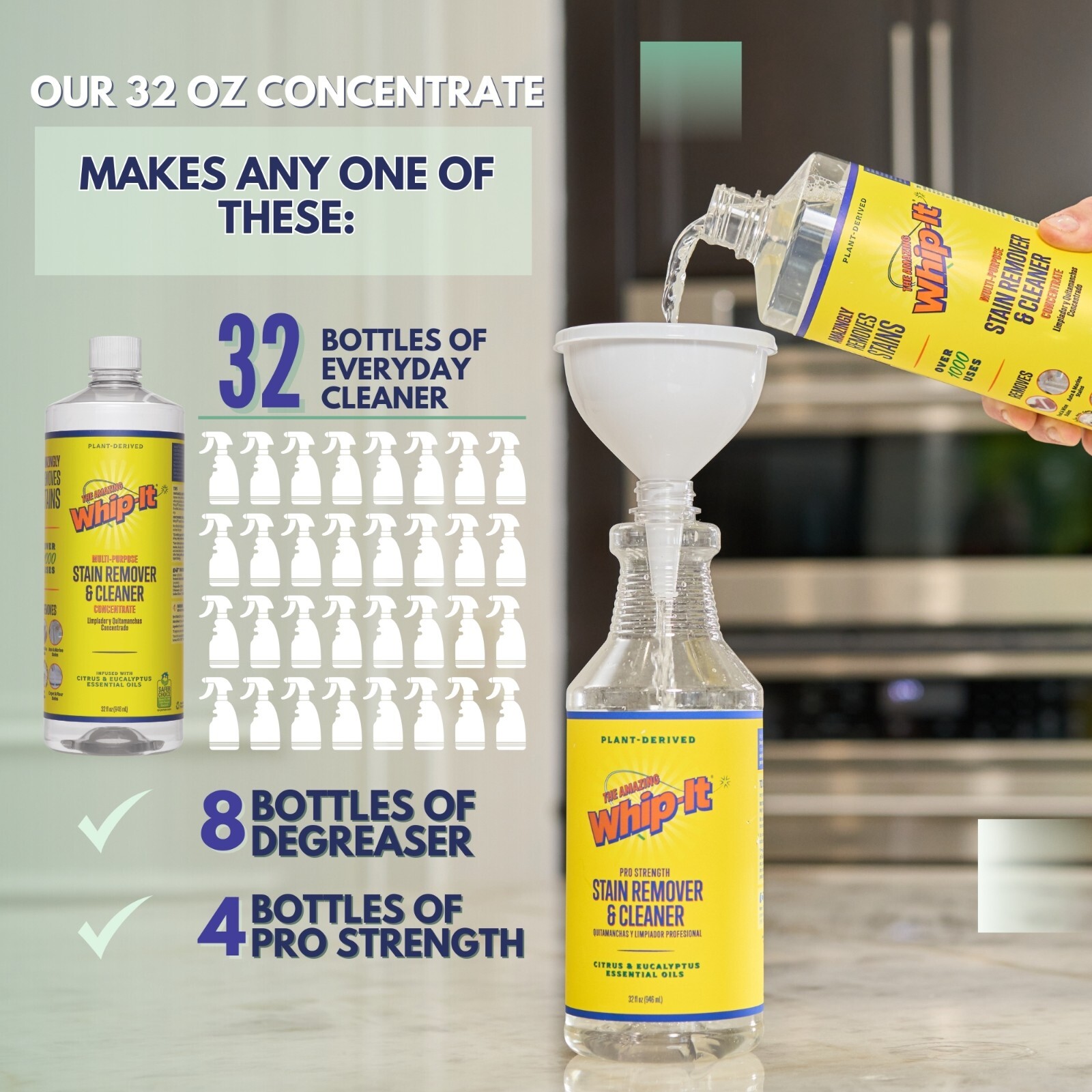 Whip-It All Purpose Cleaner & Stain Remover Concentrate, 32 OZ , BULK LOT OF 2