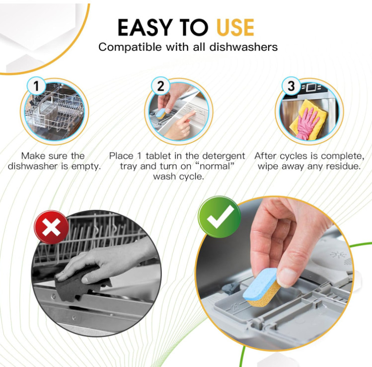 Dishwasher Cleaner tablets Deodorizer 24 Pack 1 Year Supply Deep Cleaning Septic