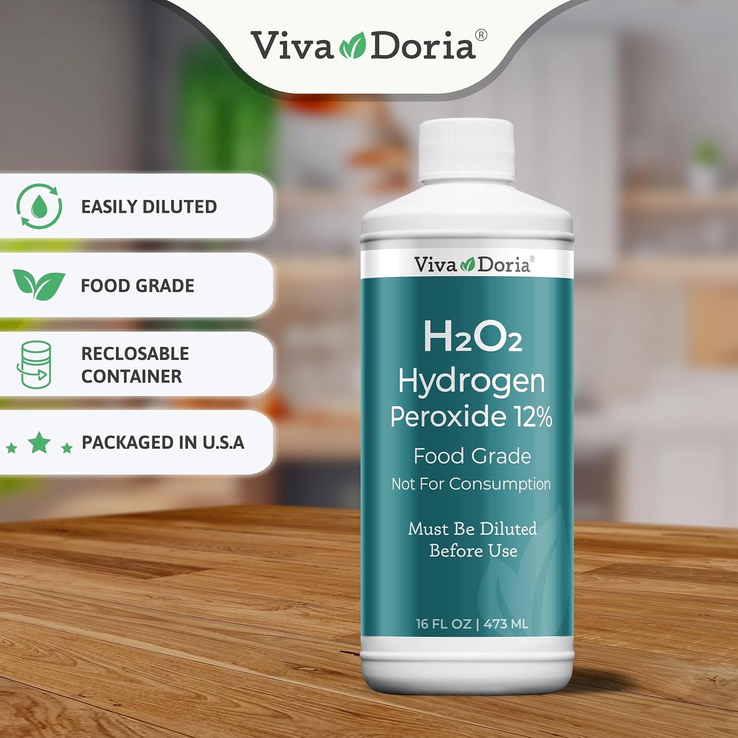 Viva Doria Hydrogen Peroxide 12 Percent Aqueous Solution – Food Grade, 16 Fl Oz